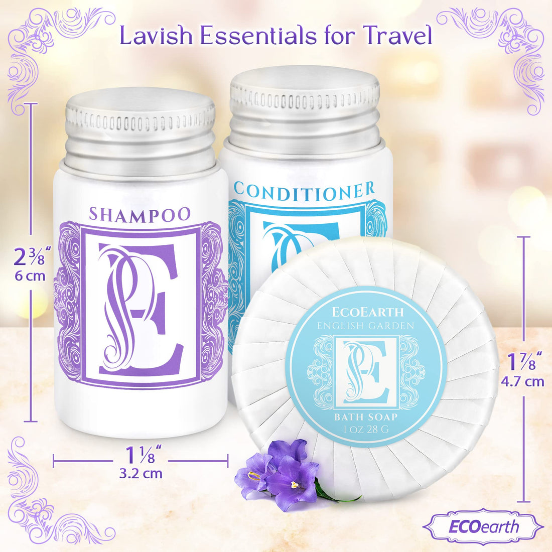 Luxury Travel and Hotel Amenities Set (1 Oz, 150 Pieces), Grade-A Guest Ingredients and Gift Packaging Toiletries, Includes 50 Round Soaps, 50 Shampoos & 50 Conditioners by EcoEarth