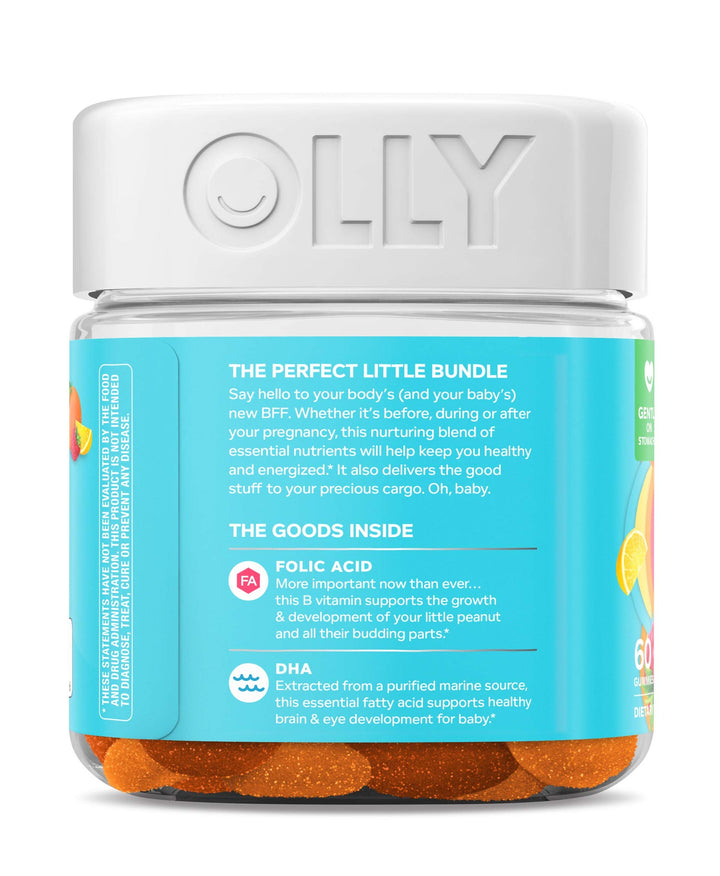 Olly Prenatal Multivitamin Gummy, Folic Acid, Vitamin D, Omega DHA, Chewable Supplement, 60 Gummies Citrus 3 Count