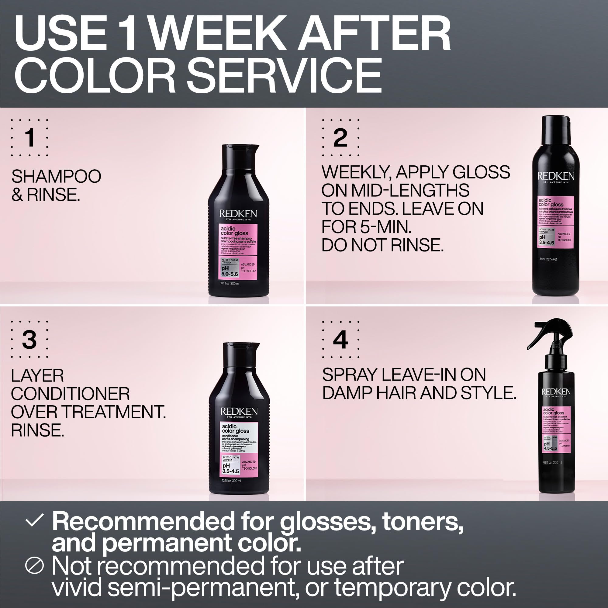 Redken Acidic Color Gloss Conditioner | For Color-Treated Hair | Helps Prolong Hair Color and Add Shine | Smooth, Glossy Finish