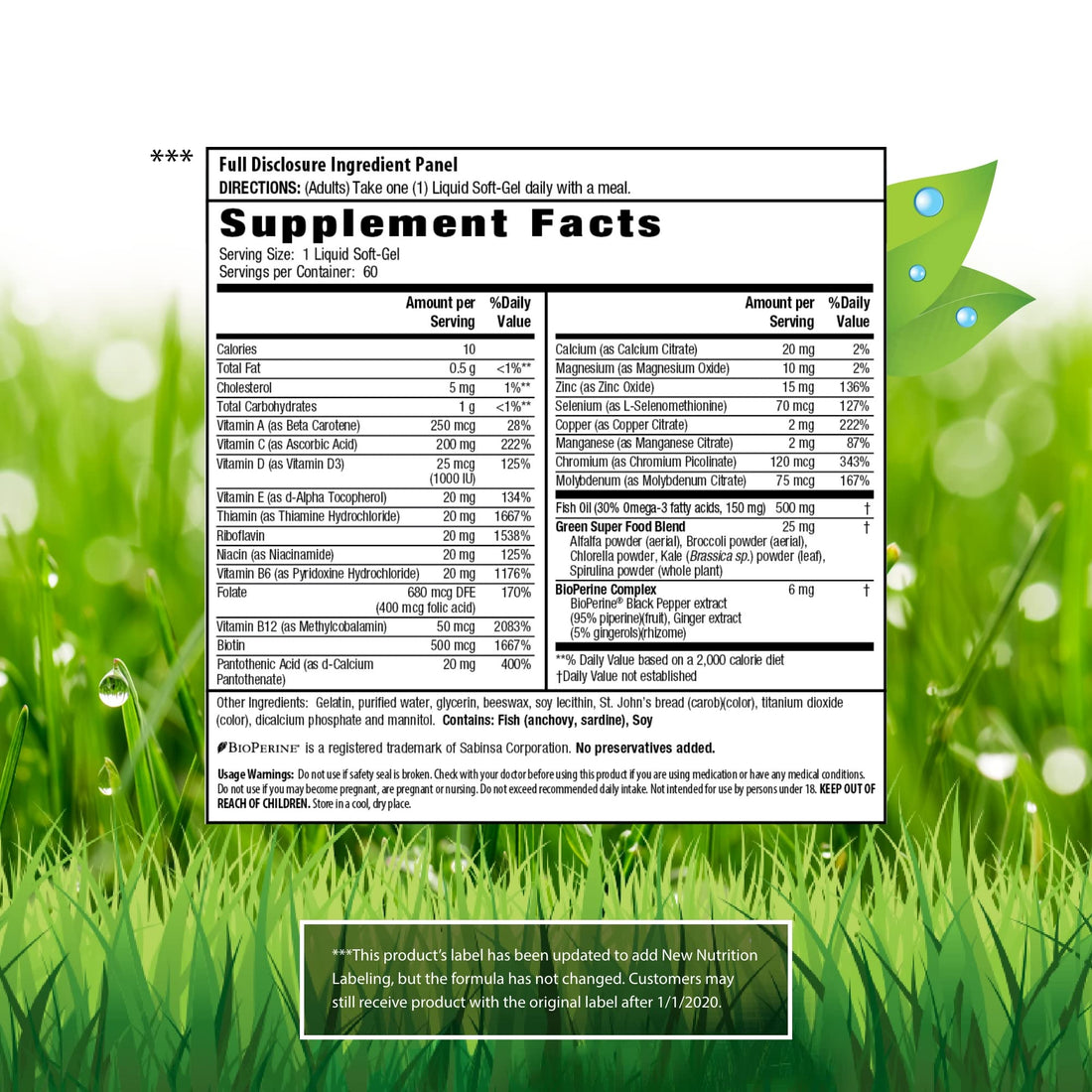 Irwin Naturals Only One Liquid-Gel Multi - 60 Liquid Softgels - No Iron Daily Essential Vitamins, Minerals, Antioxidants, Omega-3 & Green Super Foods