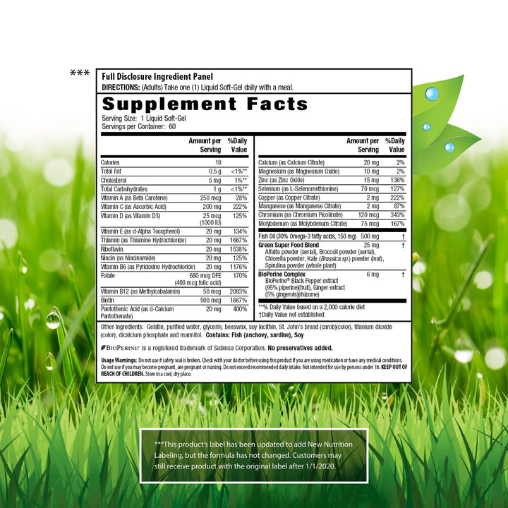 Irwin Naturals Only One Liquid-Gel Multi - 60 Liquid Softgels - No Iron Daily Essential Vitamins, Minerals, Antioxidants, Omega-3 & Green Super Foods