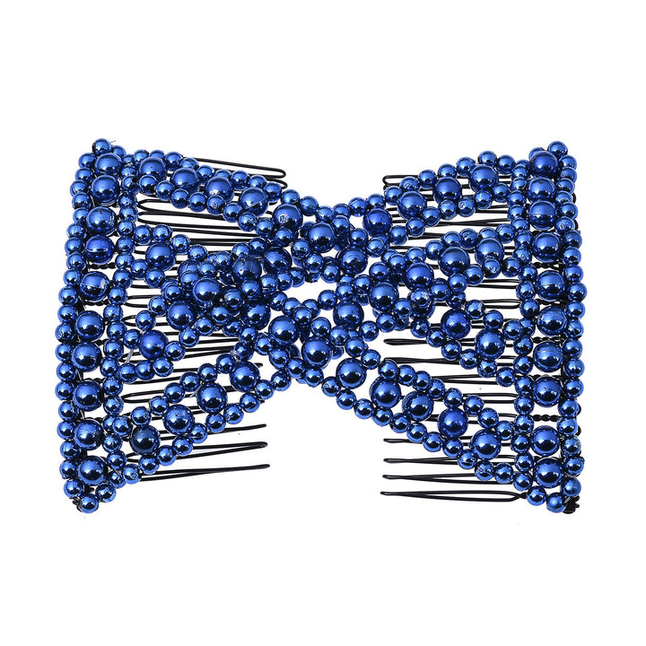 Lovef Easy Comb Easy Magic Hair Comb Stretchy Beaded Hair Comb in Assorted Color Beads with Pearl for Women (Blue)