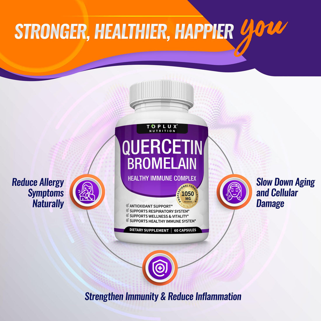 Toplux Quercetin with Bromelain and Zinc 1050mg - Advanced Immune Support Supplement, Supports Antioxidant, Immune System, for Men Women, 60 Capsules
