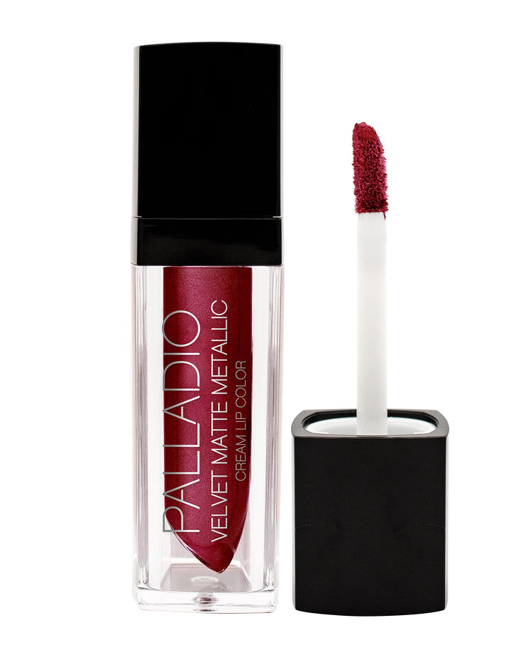 Palladio Beauty Liquid Matte Metallic Lipstick - Opulent Red Color, Long Lasting Shimmer with Creamy Velvet Finish and Shiny Luxe Look, (LV17)