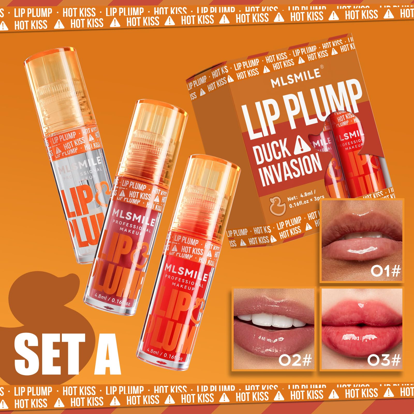 JIMYAUQIN Lip Plump Duck Invasion Lip Gloss Set, 3 Pieces, 0.16 fl oz Each (Set A, 3pcs/Set)