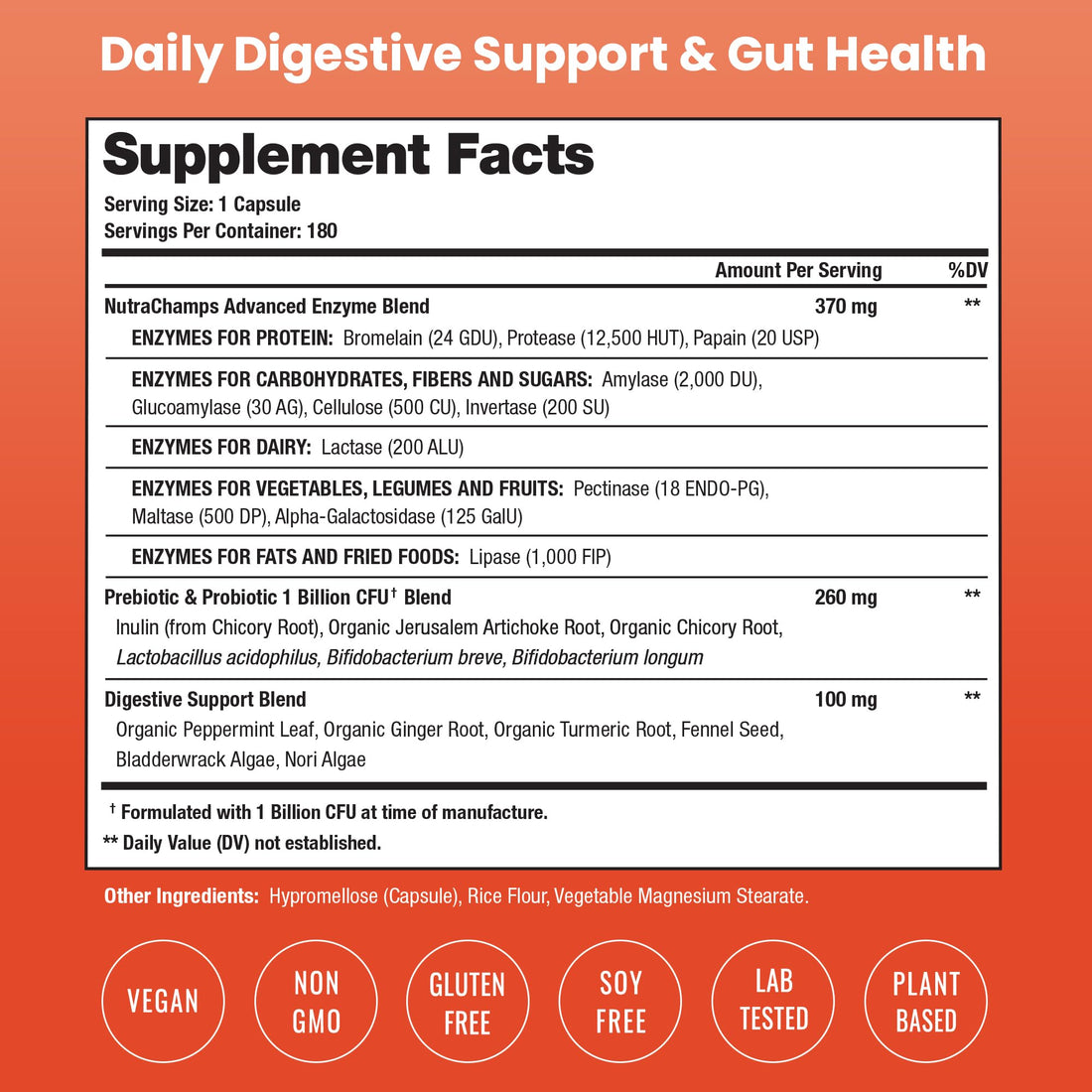 NutraChamps Digestive Enzymes with Probiotics and Prebiotics for Women & Men - 180 Vegan Capsules with Bromelain for Bloating & Optimal Gut Health