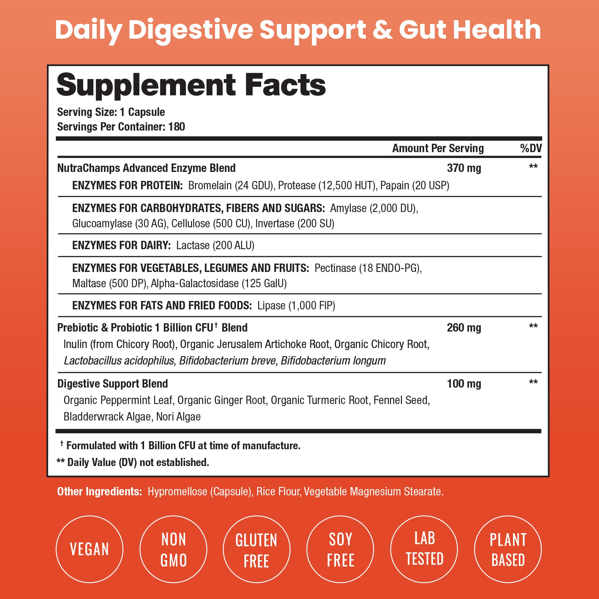 NutraChamps Digestive Enzymes with Probiotics and Prebiotics for Women & Men - 90 Vegan Capsules with Bromelain for Bloating & Optimal Gut Health