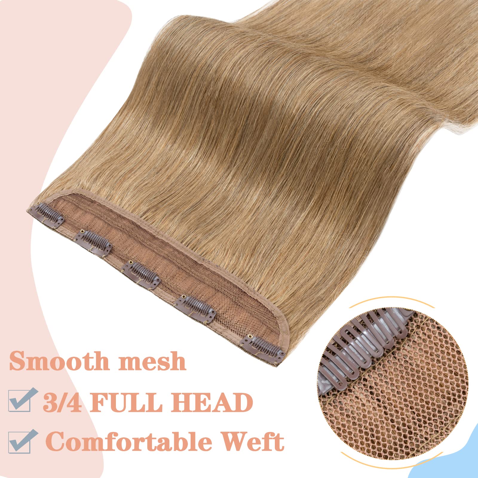 Clip in hair extensions human hair one piece human hair extensions 5 clips 100% Remy Human Hair Straight Dark Blonde 16(40cm) - 45g