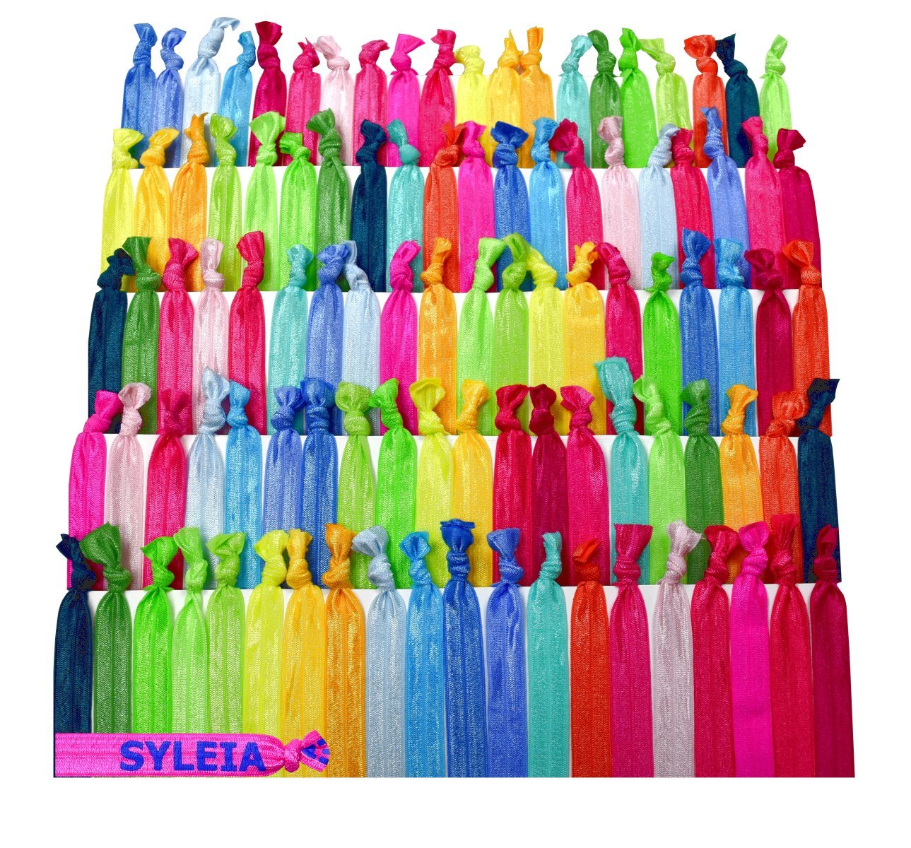 Syleia Hair Ties, Wild Flowers, Elastic Ponytail Holders, No Crease Hand Knotted Fold Over, Pack Of 100