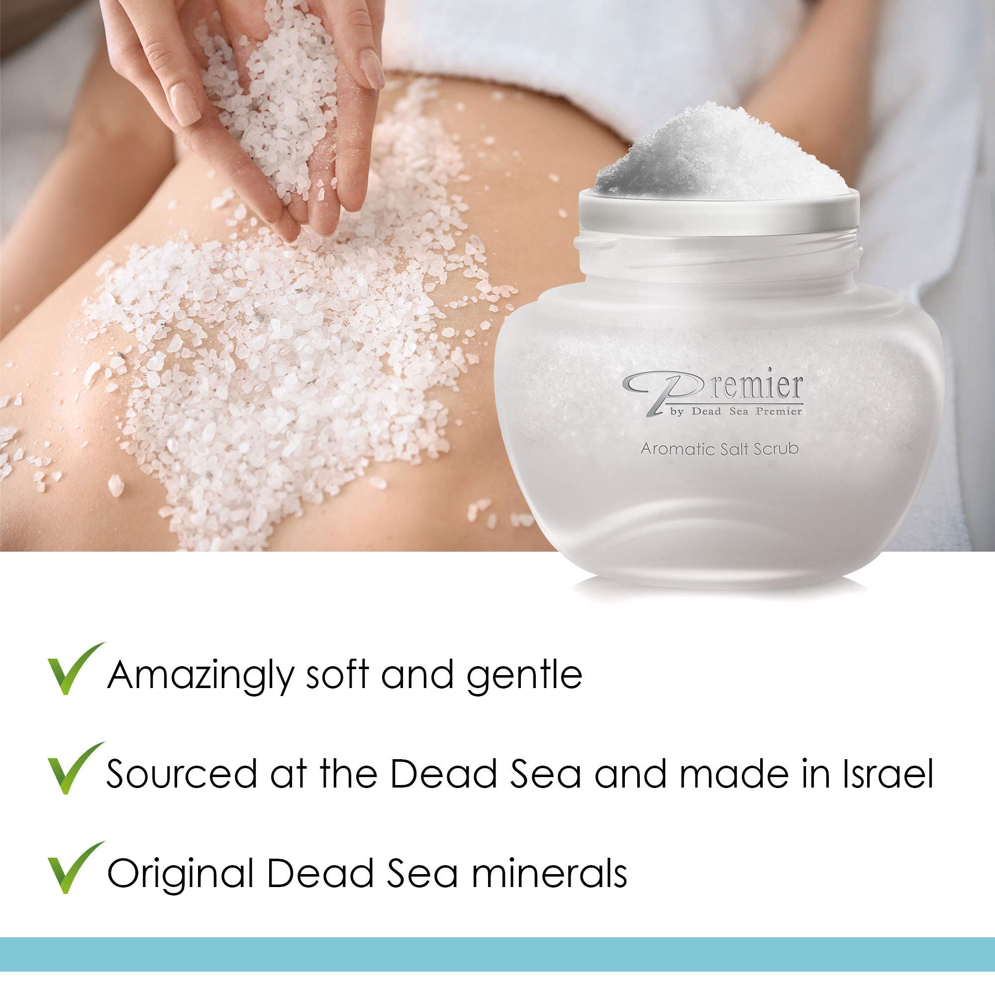 Premier Dead Sea Aromatic Salt Scrub bath salts infused with essential oils, jojoba oil, vitamin e oil, Exfoliates and Moisturizes smooth soft skin Hands, Feet & Body BREEZE SCENT 10.05FL OZ