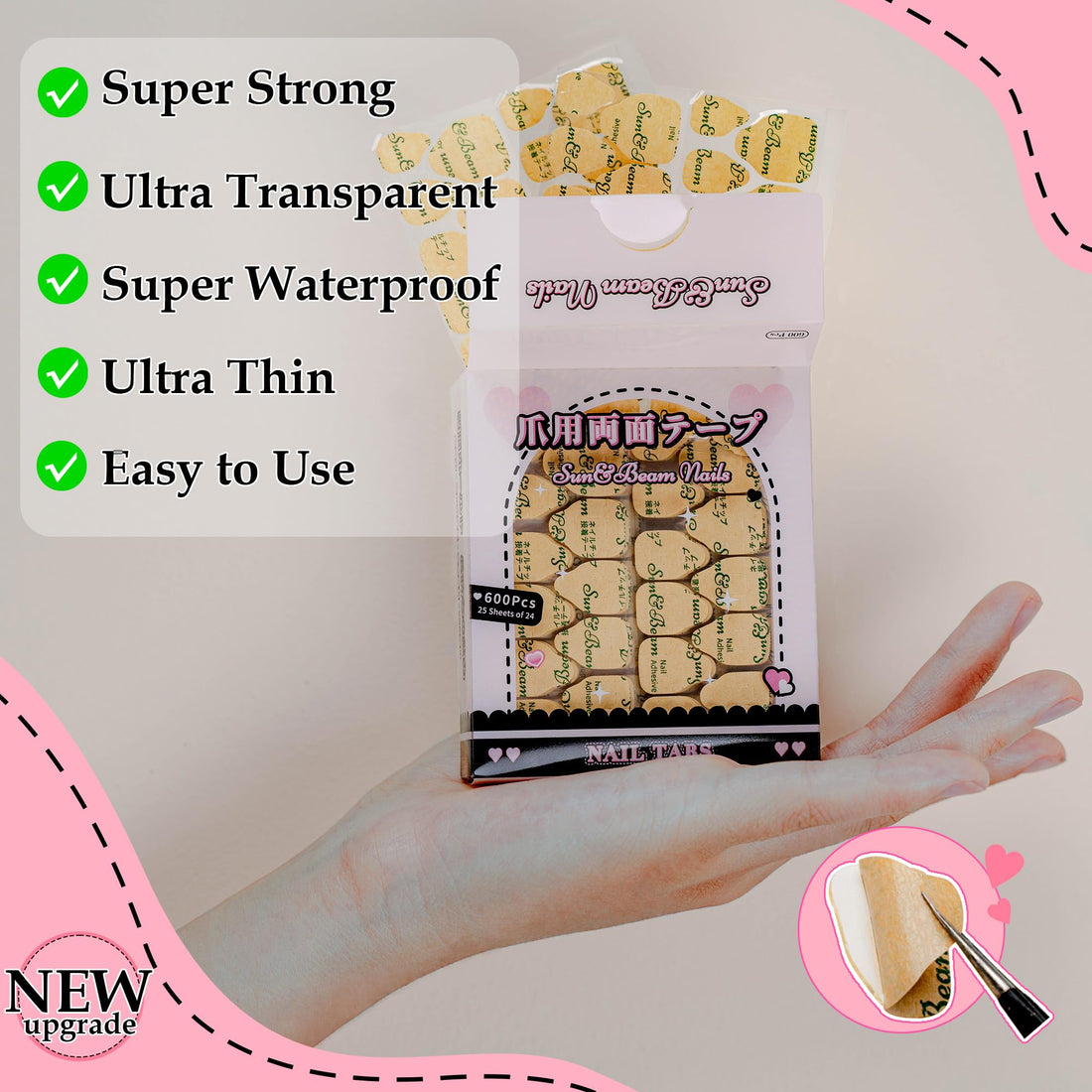 Sun&Beam Nails Adhesive Tabs 25 Sheets for Press On False Nail Tip Gel Glue Double Sided Tape Stickers Waterproof Transparent Strong Sticky (Large Size for Hands/25 Sheet)