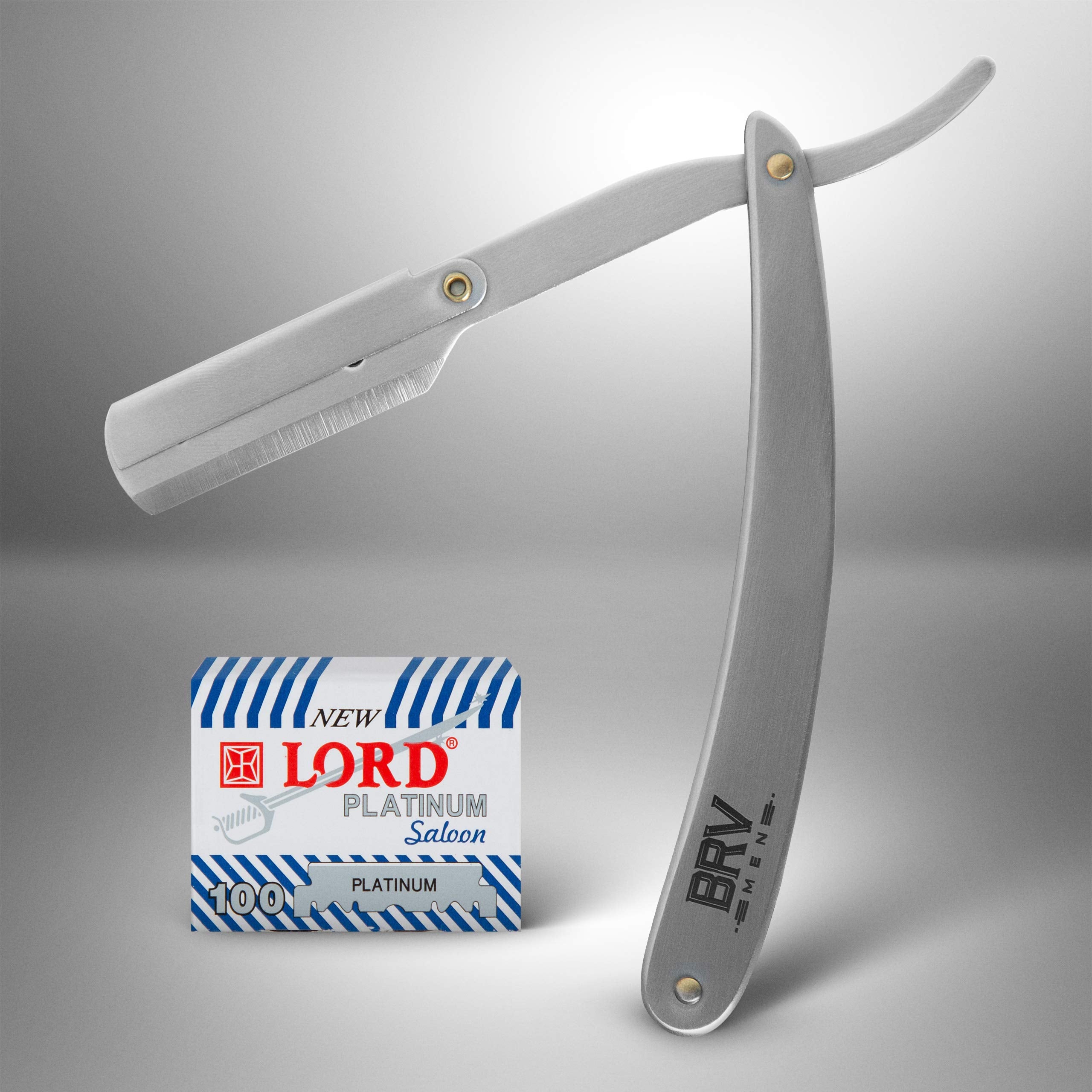 BRV MEN Straight Razor | 100 Single Edge Lord Platinum Saloon Blades | 100% Stainless Steel | Professional Shavette For Close Shaving | Exquisite Design For Classy Gentlemen | Straight Raz