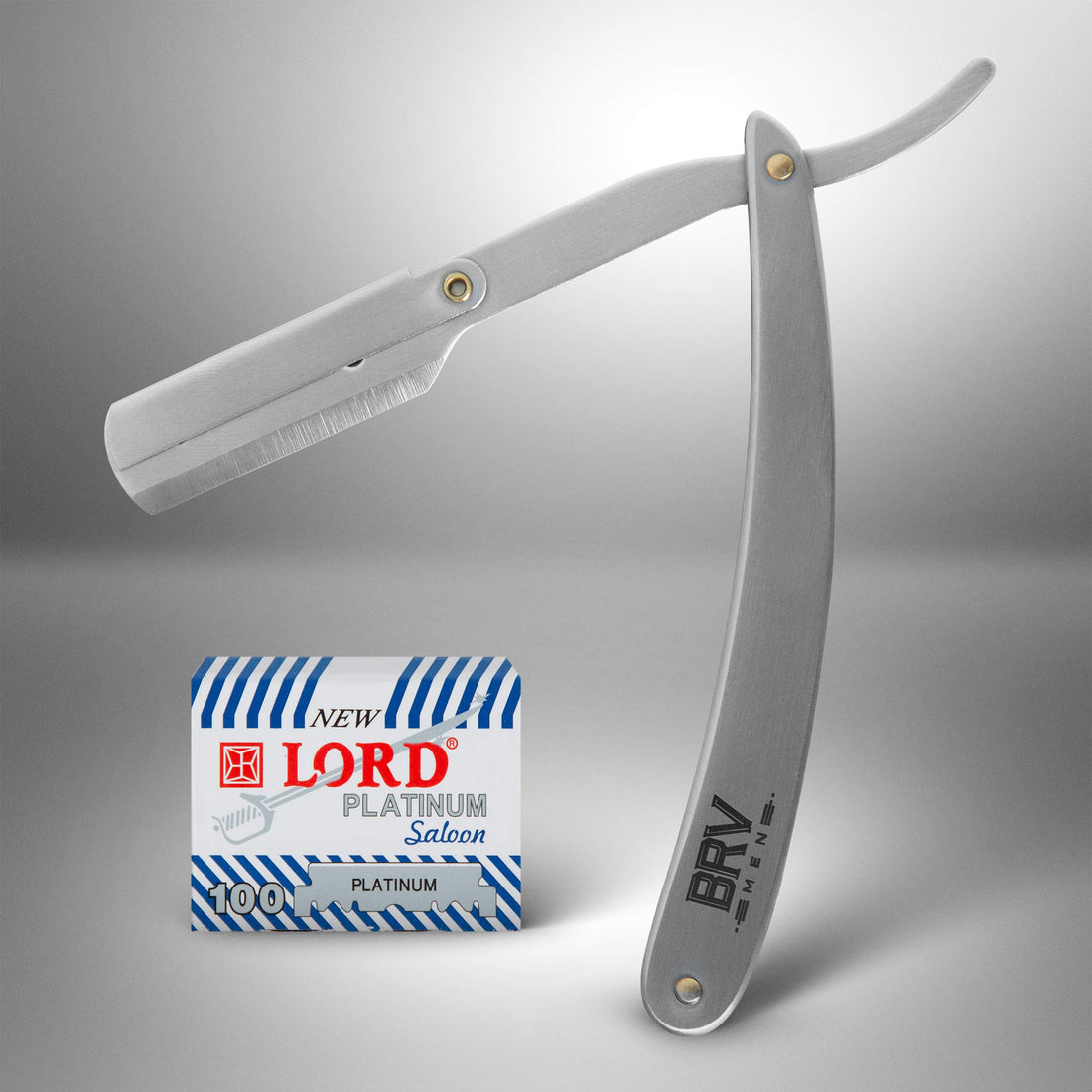 BRV MEN Straight Razor | 100 Single Edge Lord Platinum Saloon Blades | 100% Stainless Steel | Professional Shavette For Close Shaving | Exquisite Design For Classy Gentlemen | Straight Raz
