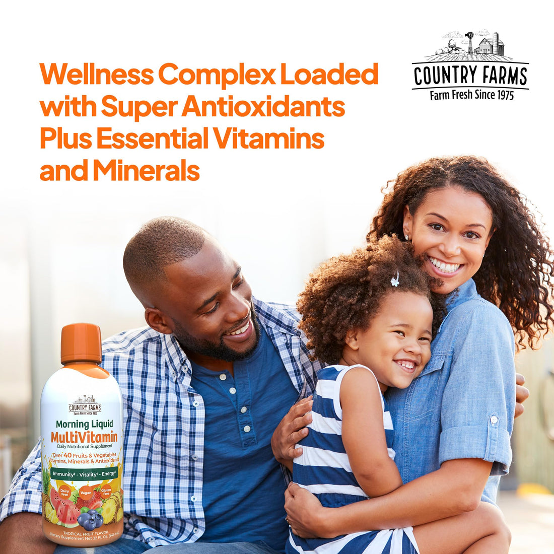 COUNTRY FARMS Liquid Multivitamin, Vitamins and Minerals for Immune Support and Energy, Herbal Blend, Vegan, Multivitamin for Women and Men, Gluten Free, Tropical Fruit Flavor, 32 fl oz