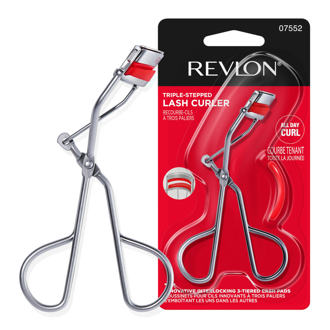 Revlon Triple-Stepped Lash Curler, Eyelash Lift For a Super-Curled Look in One Squeeze, 3-Tiered Pads for Gentle, Tug-Free Curling, 1 Count