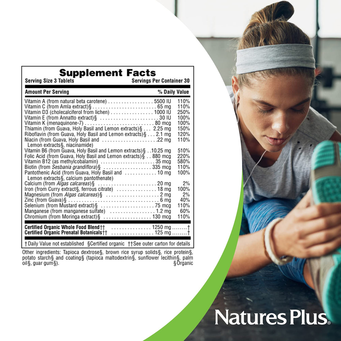 NaturesPlus Source of Life Garden Certified Organic Prenatal Multivitamin - 90 Vegan Tablets - Supports Reproductive Health & Pregnancy - Folic Acid - Non-GMO, Vegetarian, Gluten-Free - 30 Servings