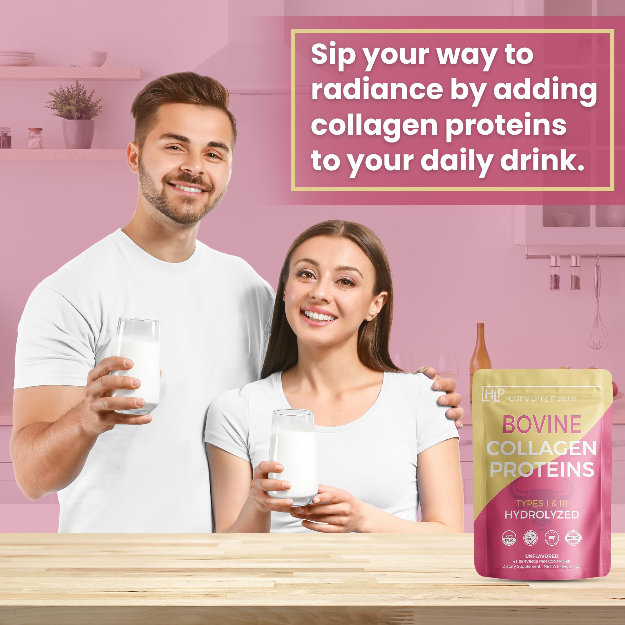 Healthy Living Proteins - Hydrolyzed Bovine - Protein Collagen Type 1 & 3 Unflavored -Collagen Powder - Grass Fed, Pastured Rasied - Bovine Peptides - Keto & Paleo - Gluten Free (Unflavored 16 oz)