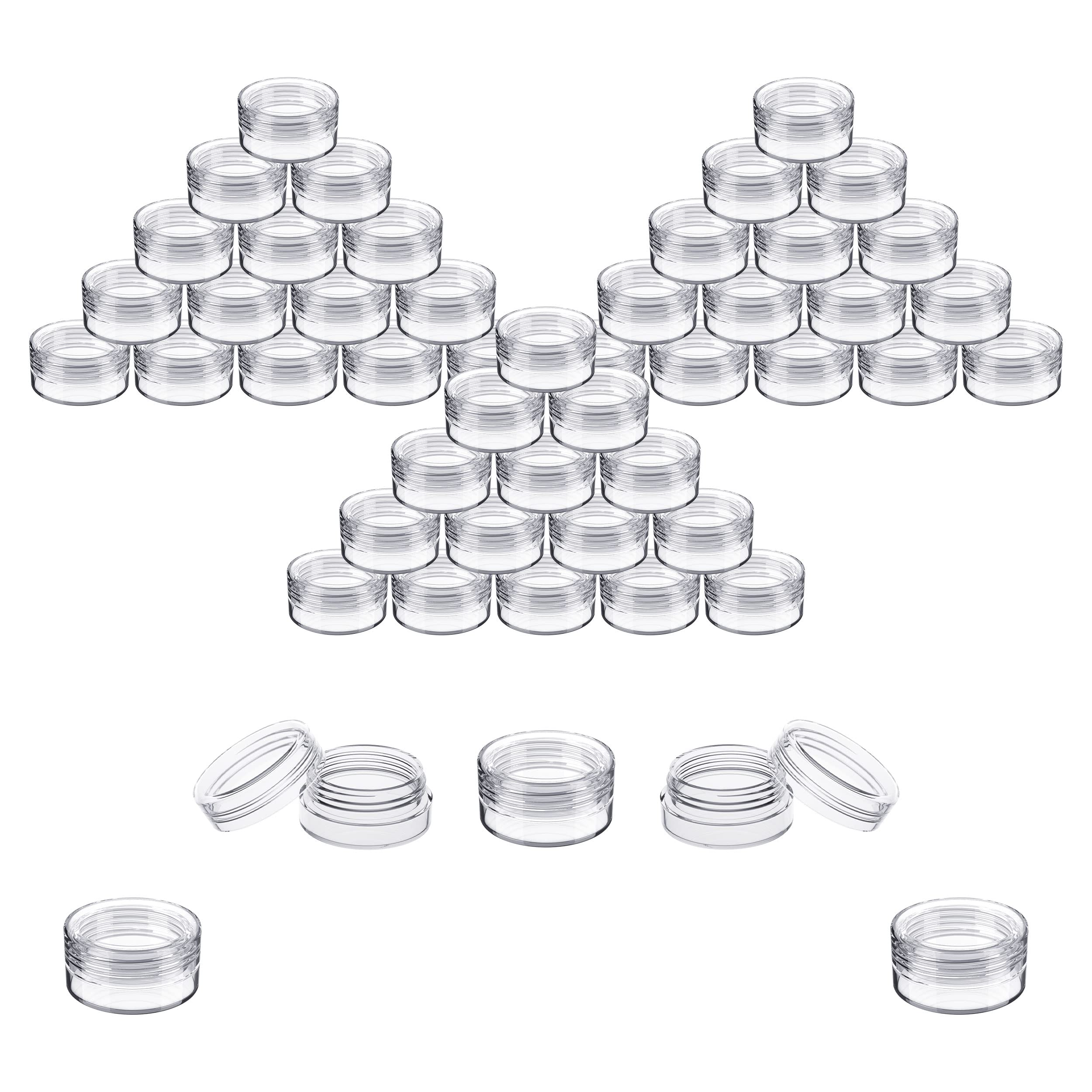 Houseables 3 Gram Jar, 3 ML, Clear, 50 Pk, BPA Free, Cosmetic Sample Empty Container, Plastic, Round Pot, Screw Cap Lid, Small Tiny 3g Bottle, for Make Up, Eye Shadow, Nails, Powder, Paint, Jewelry