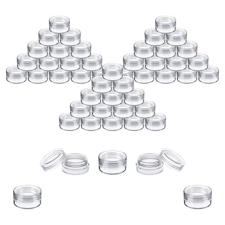 Houseables 3 Gram Jar, 3 ML, Clear, 50 Pk, BPA Free, Cosmetic Sample Empty Container, Plastic, Round Pot, Screw Cap Lid, Small Tiny 3g Bottle, for Make Up, Eye Shadow, Nails, Powder, Paint, Jewelry