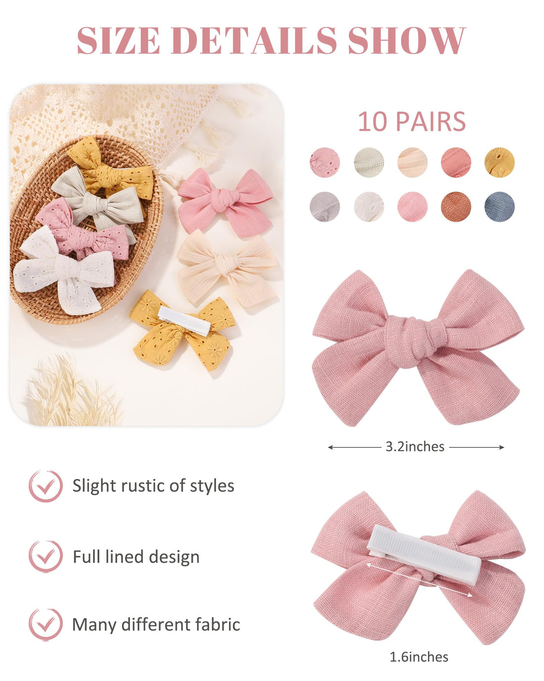 20pcs Baby Girl Hair Bows Clips Fully Lined Barrettes Hair Accessories for Little Girls Toddler Kids Teens