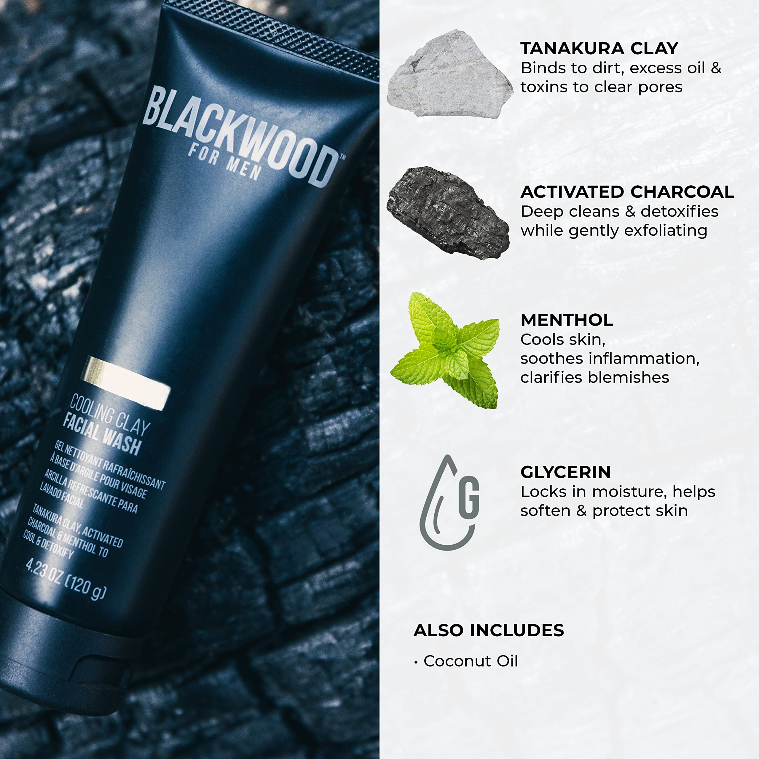 Blackwood For Men Cooling Clay Facial Wash Tube, 7.41 fl. oz.