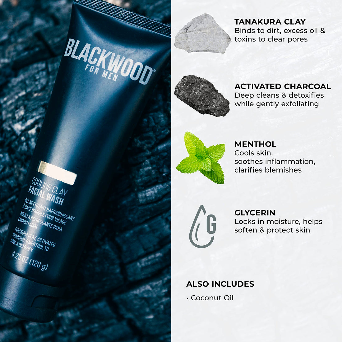 Blackwood For Men Cooling Clay Facial Wash Tube, 7.41 fl. oz.