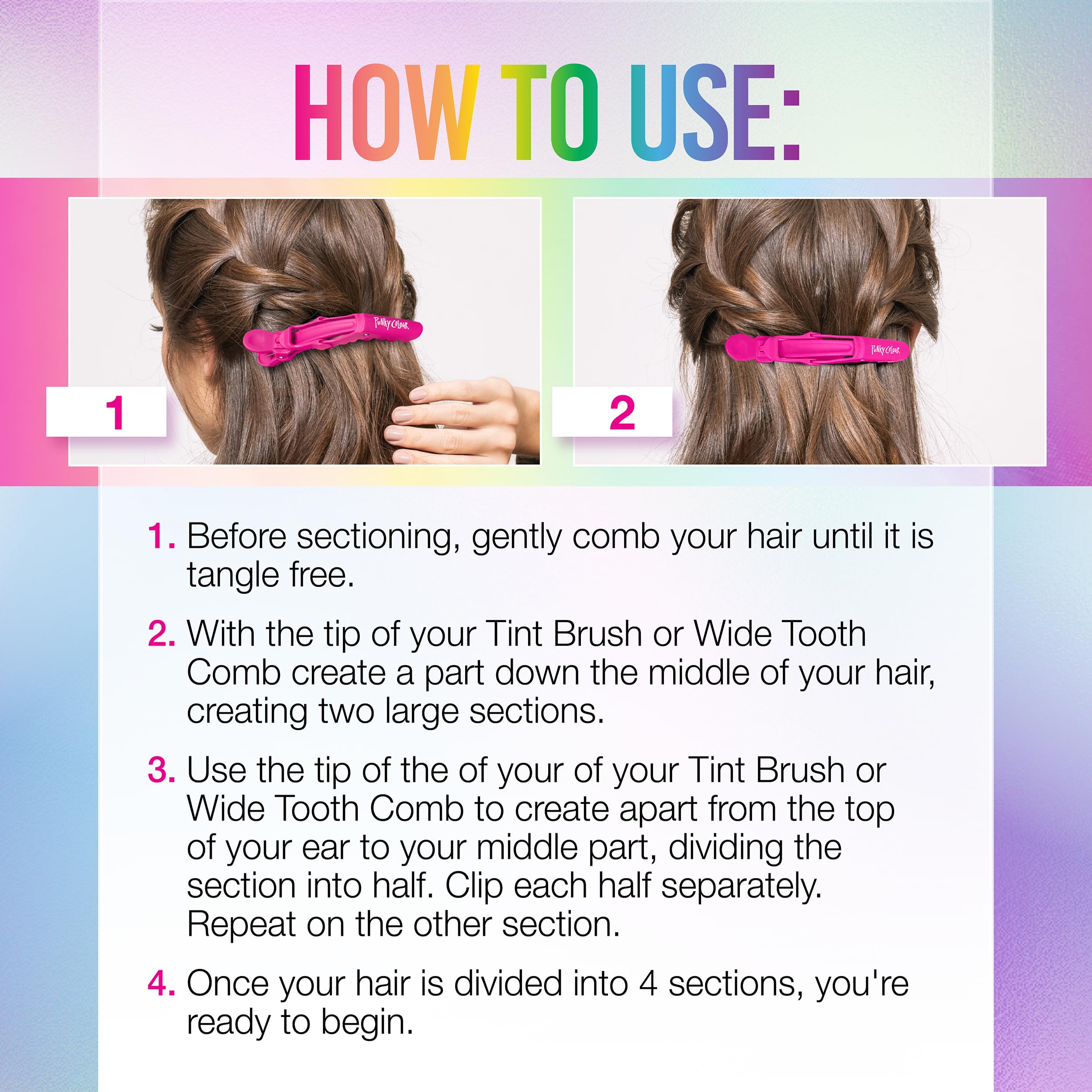 Punky Colour Hair Clips for Sectioning, Styling, and Dyeing - Strong Grip, Non-Slip, For All Hair Types, Professional Salon Hair Tools, 4-Piece, 1-Pack