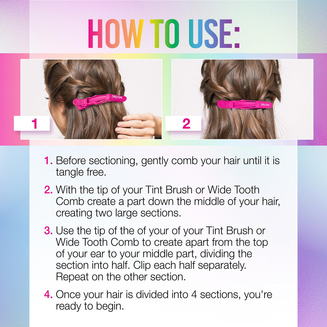 Punky Colour Hair Clips for Sectioning, Styling, and Dyeing - Strong Grip, Non-Slip, For All Hair Types, Professional Salon Hair Tools, 4-Piece, 1-Pack