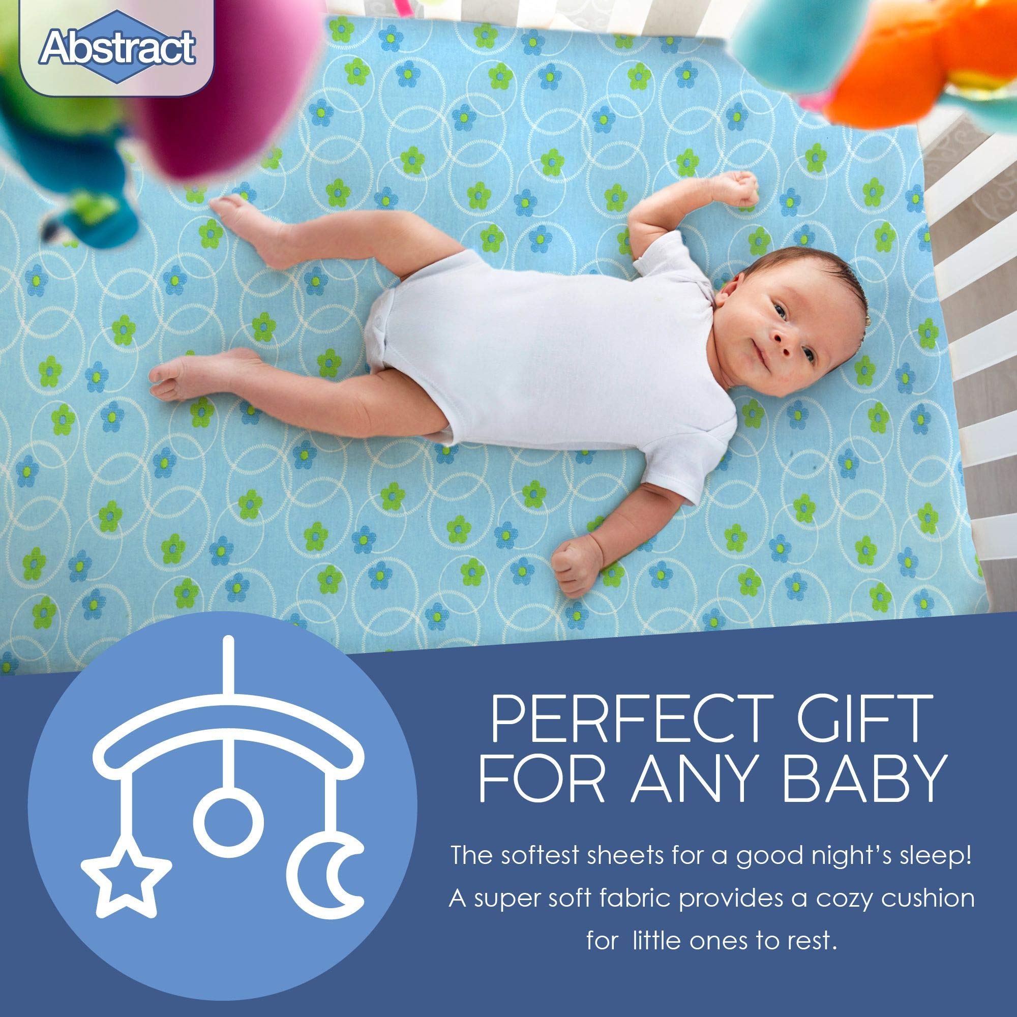 Abstract Mini Crib Cotton Sheets - Pack n Play Sheets Fitted- Ultra Soft Crib Sheets for Boys Girls Baby - Universal - Snug Fitted - Cotton - 24x38 (Blue Floral)