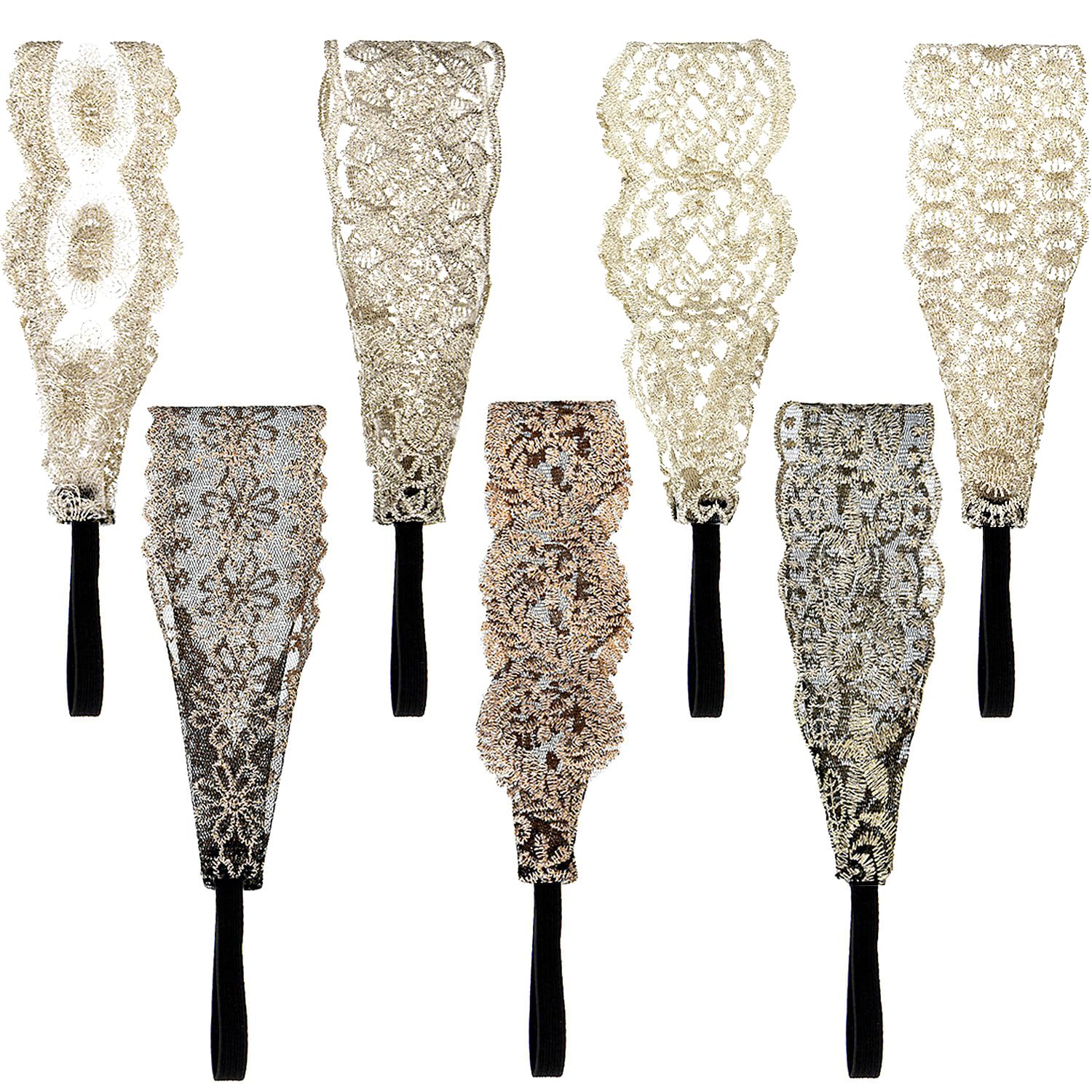 Gejoy 7 Pieces Lace Headbands Women Girls Stretch Headband Halloween Elegant Wide Headwrap Hair Turban Accessories