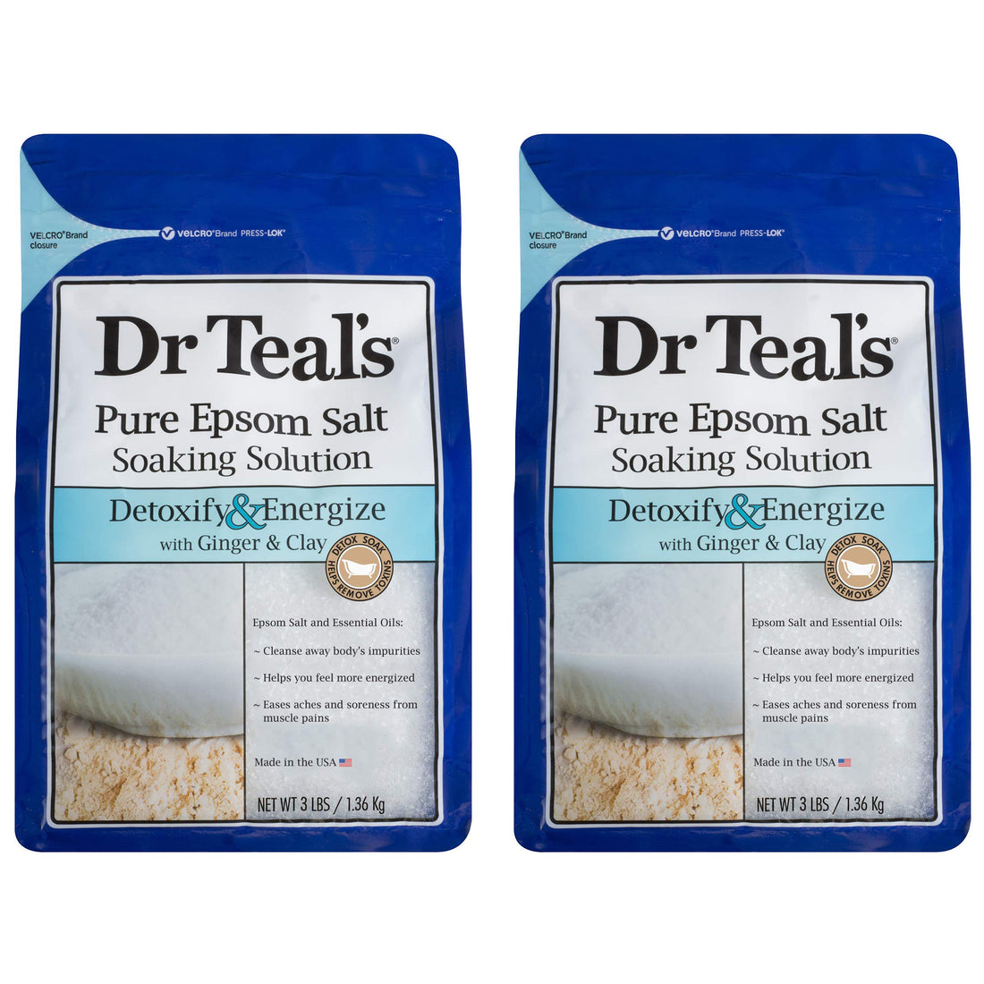 Dr. Teal's Ginger & Clay Pure Epsom Salt Bath Soaking Solution Gift Set, 3 Pounds (Pack of 2)