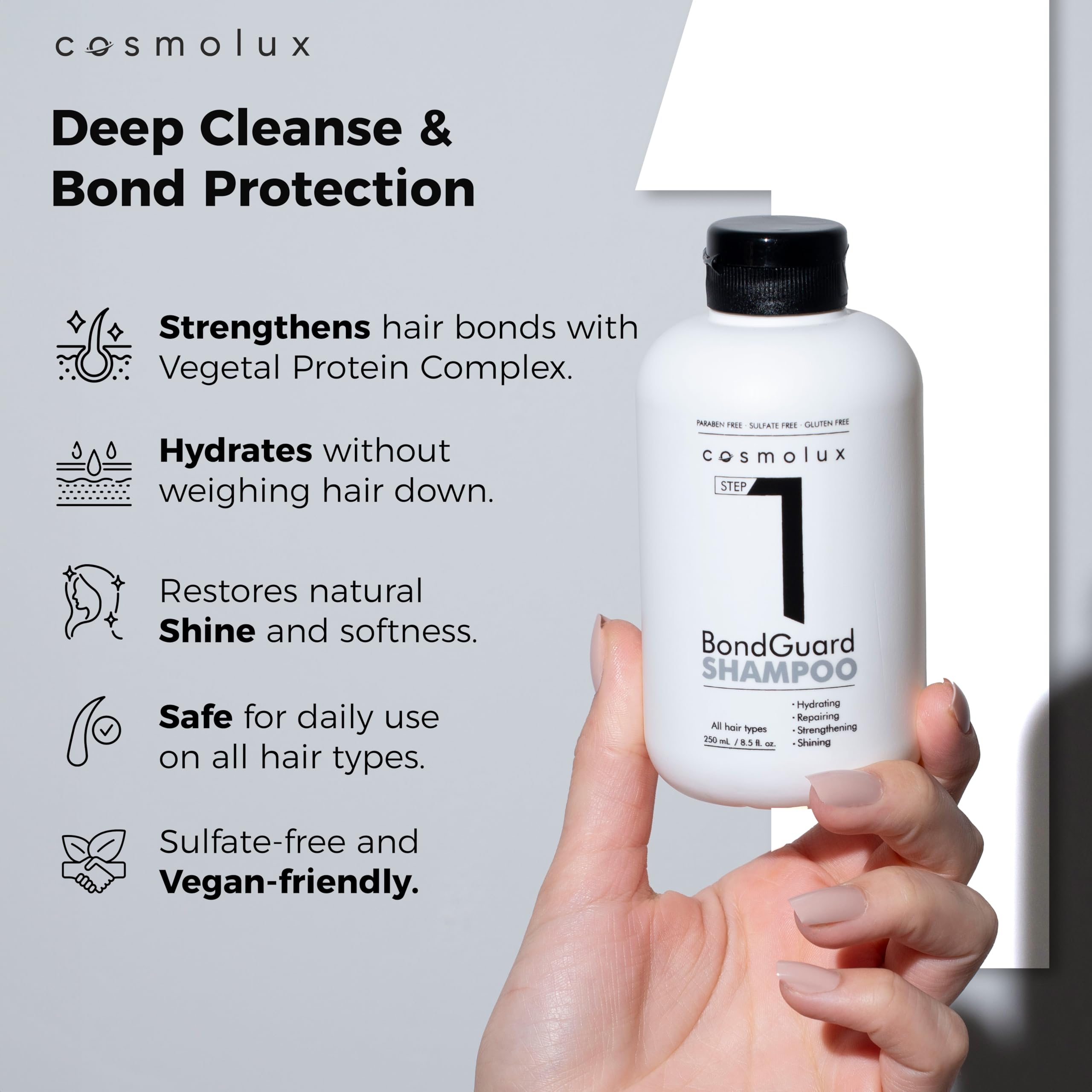 cosmolux BondGuard Clarifying Shampoo for Women – Volumizing, Hydrating & Thickening Routine Shampoo for Fine, Thinning Hair – Strengthens & Repairs – Sulfate-Free Formula, 8.5 fl oz