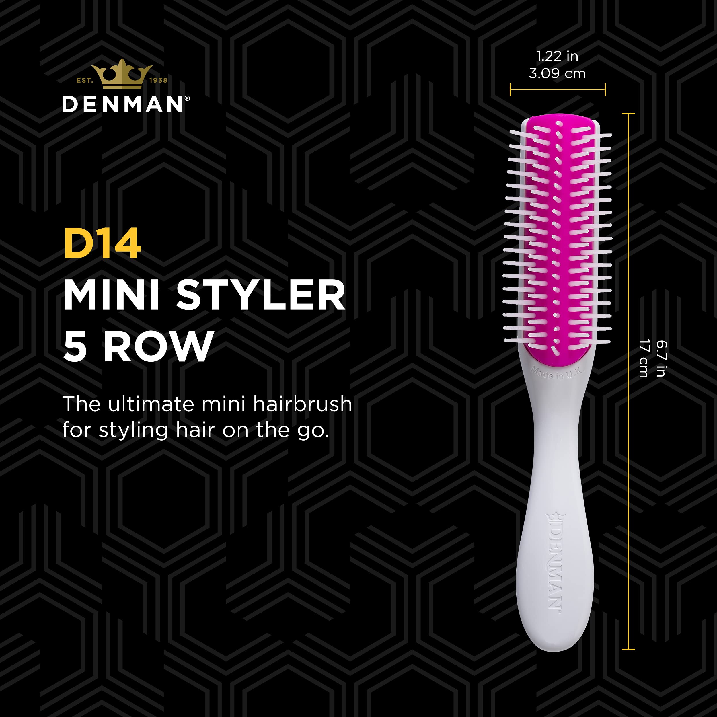 Denman Classic Styling Brush 5 Row D14 (Cherry Blossom) Hair Brush for Separating, Shaping & Defining Curls - Blow-Drying, Styling & Detangling Brushââ‚¬¦