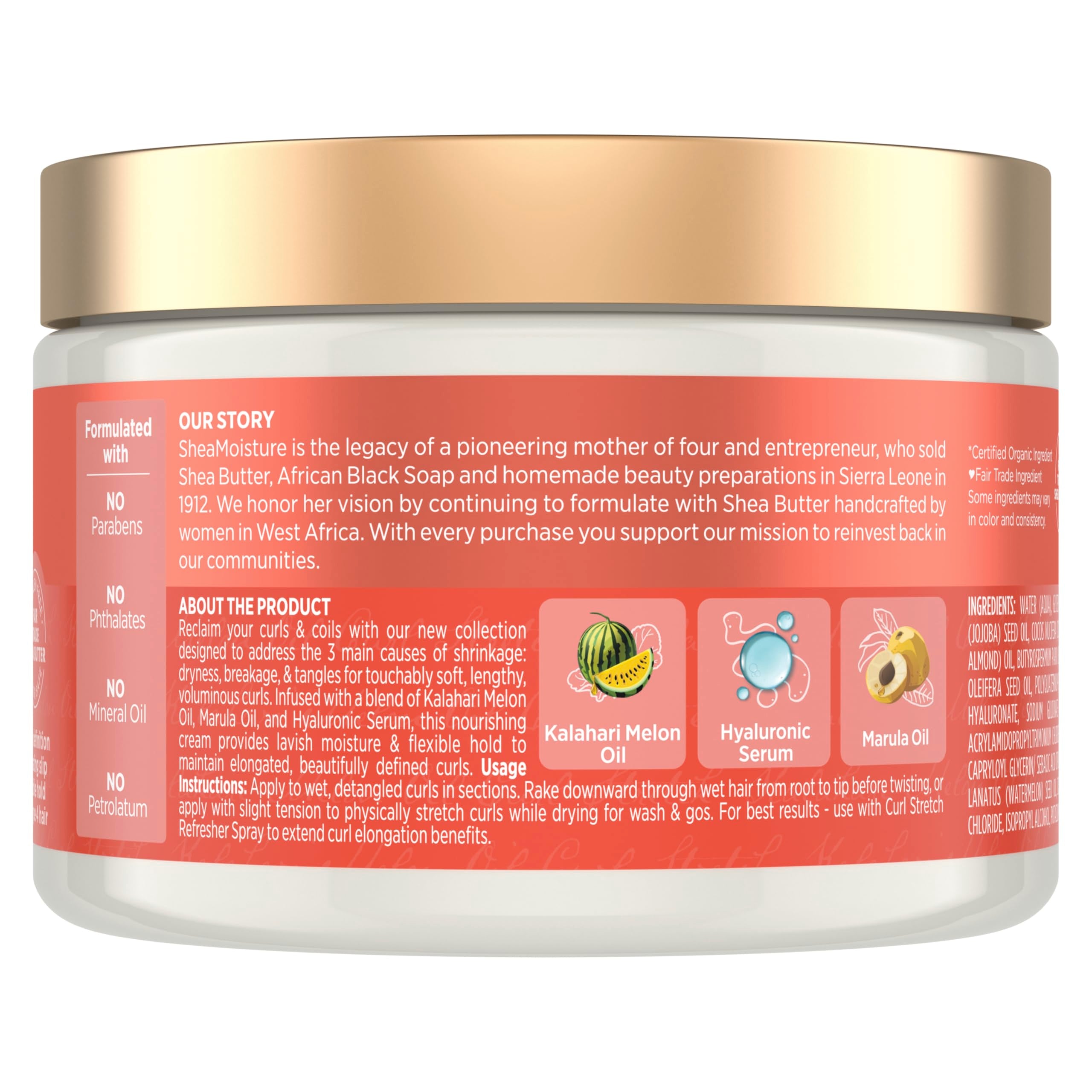 SheaMoisture Curl Stretch Multi-tasking Volume Cream Kalahari Melon Oil and a Tropical Vacation Scent With Hydrating Hyaluronic Serum, Defines Type 4 Curls For Days 11 Fl Oz