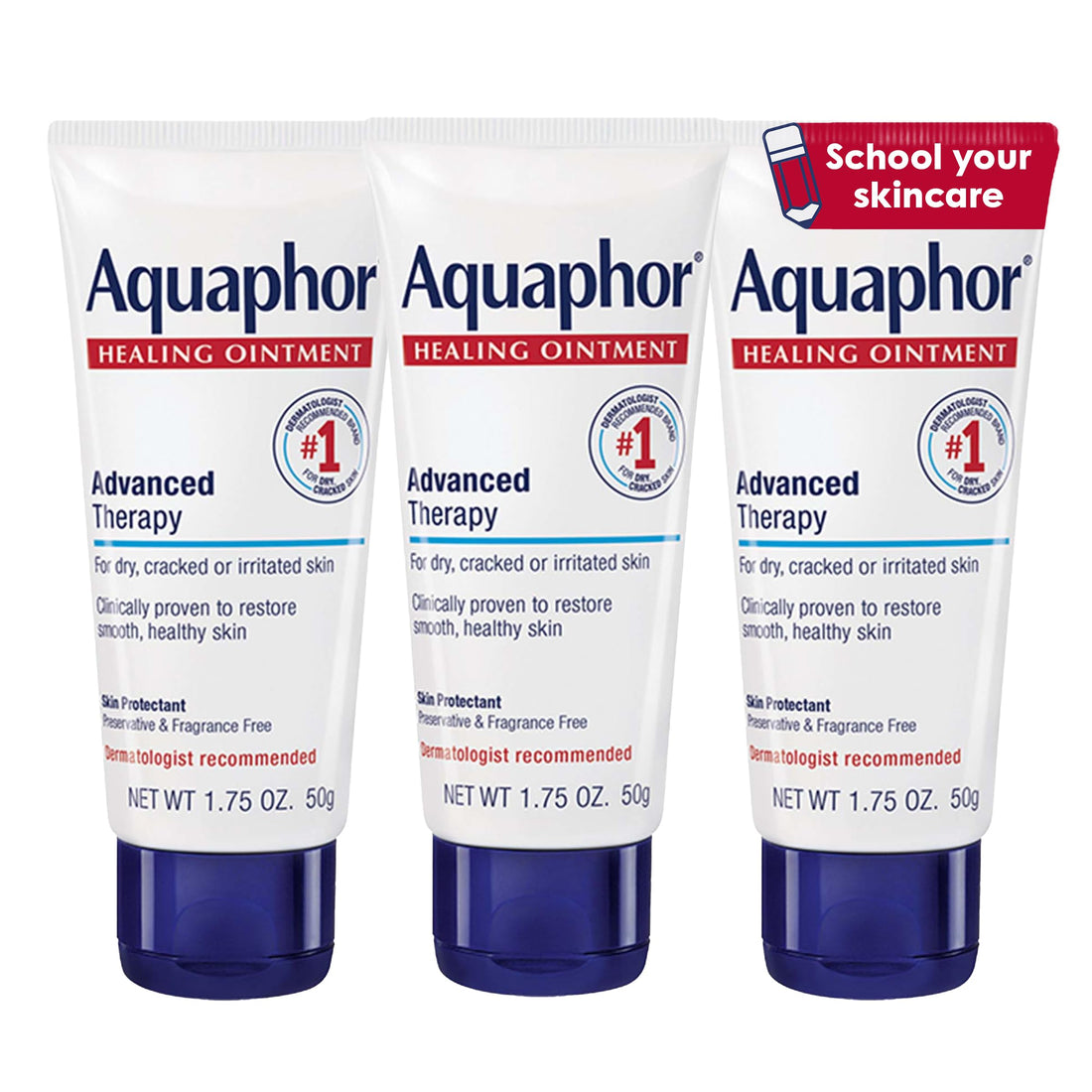 Aquaphor Healing Ointment - Travel Size Protectant for Cracked Skin - Dry Hands, Heels, Elbows, Lips, Packaging May Vary, 1.75 Ounce (Pack of 3)