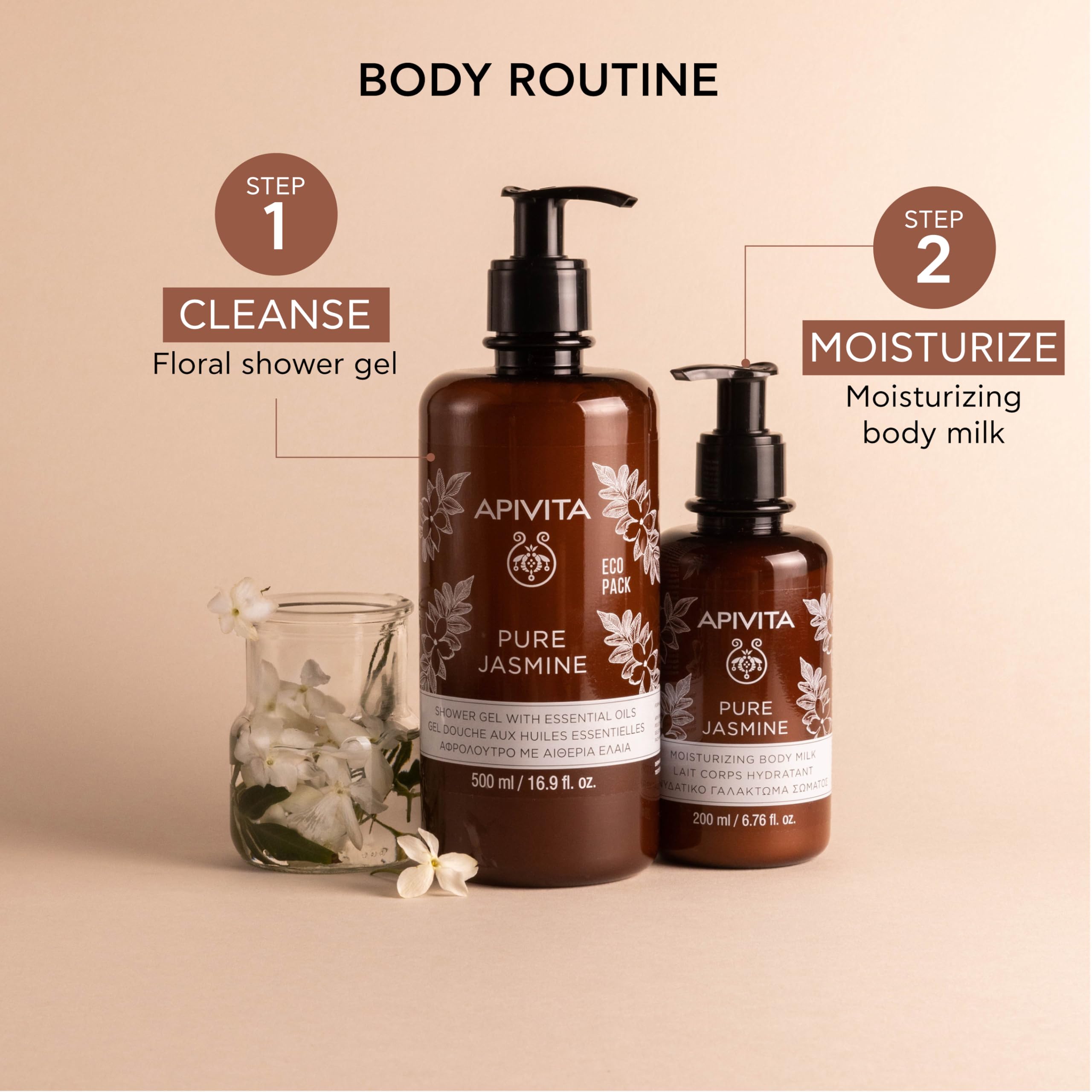 Apivita Pure Jasmine Shower Gel 500ml - Luxurious Shower Gel Body Wash Infused with Jasmine Essential Oil and Propolis - Shower Body Wash that Gently Cleanses & Preserves Skin's Moisture