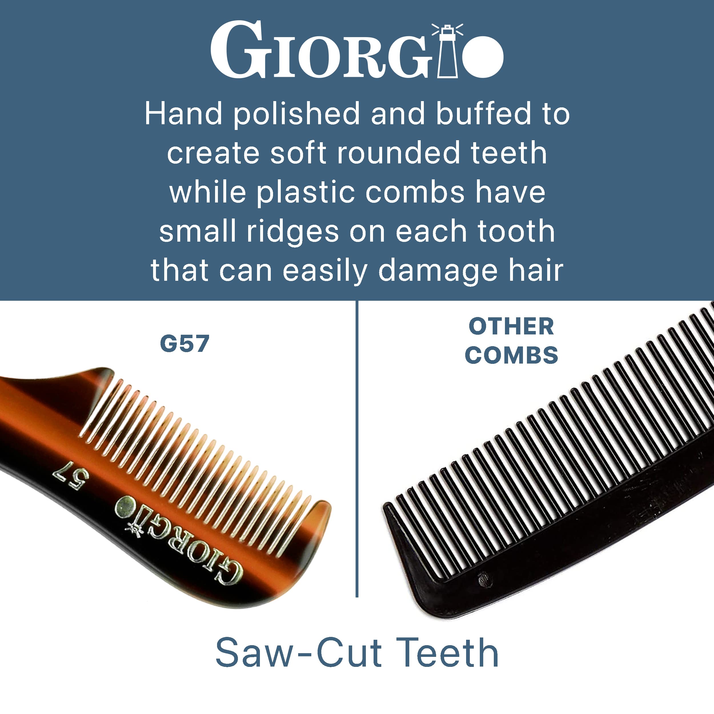 Giorgio G57 2.75 73mm X-Small Men's Fine Toothed Beard and Mustache Pocket Comb for Facial Hair Grooming. Hand-Made of Durable Cellulose Acetate, Saw-Cut & Polished (Giorgio G57)