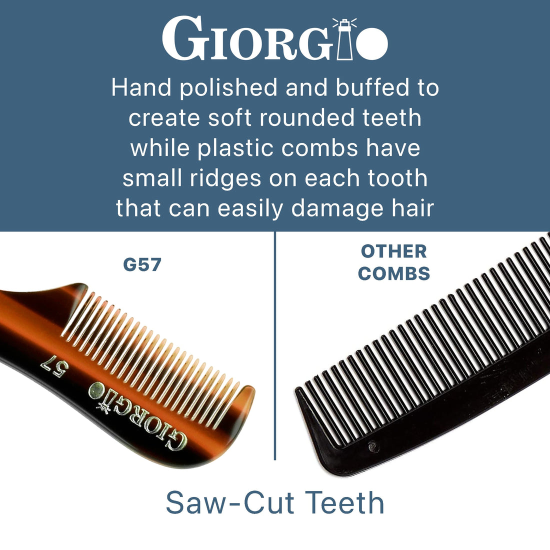 Giorgio G57 2.75 73mm X-Small Men's Fine Toothed Beard and Mustache Pocket Comb for Facial Hair Grooming. Hand-Made of Durable Cellulose Acetate, Saw-Cut & Polished (Giorgio G57)