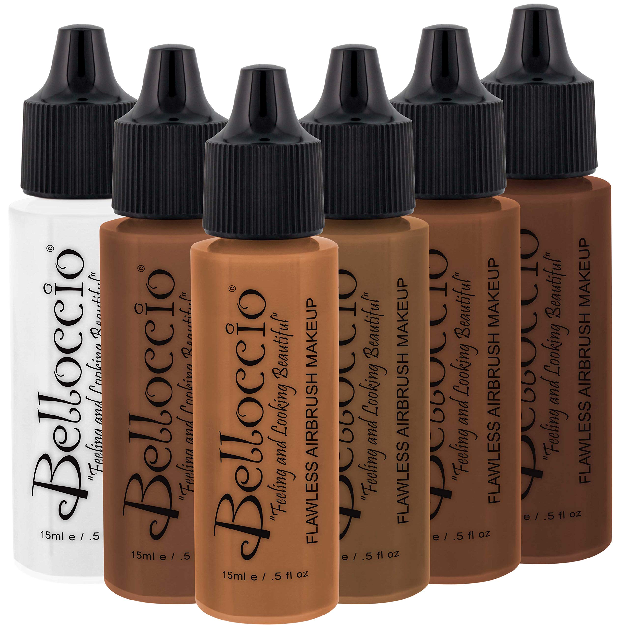DARK Color Shade Airbrush Makeup Foundation Set of Belloccio's Professional Cosmetic Airbrush Makeup in 1/2 oz Bottles by Belloccio