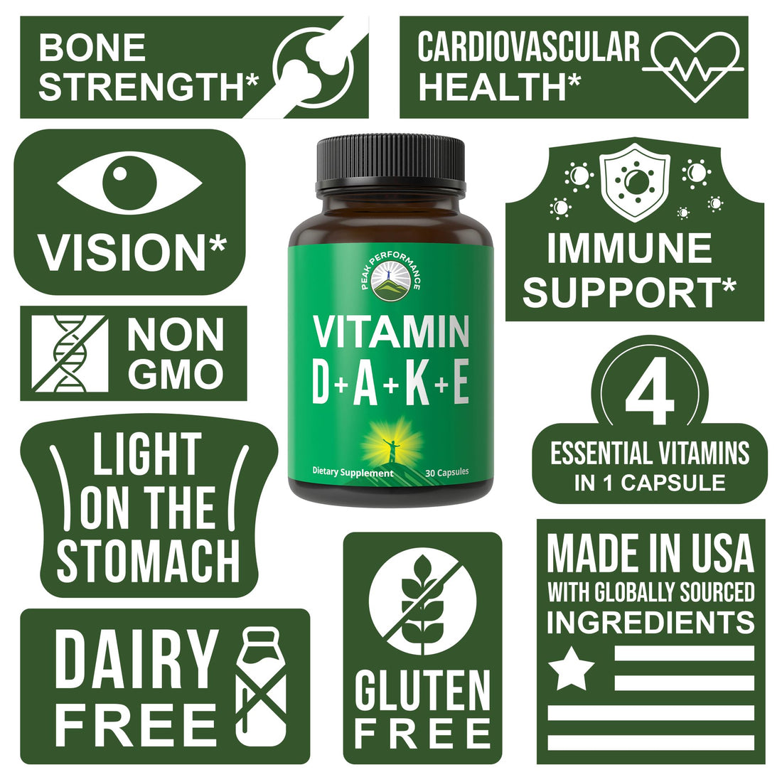 DAKE Vitamin Supplement. Vitamin D 5,000 iu + Vitamin A + Vitamin K + Vitamin E In 1 Vegan Capsule. ADK Vitamin Supplement With E. D3 K2. Essential Vitamins For Mood, Immune, Bone, Vision, Heart