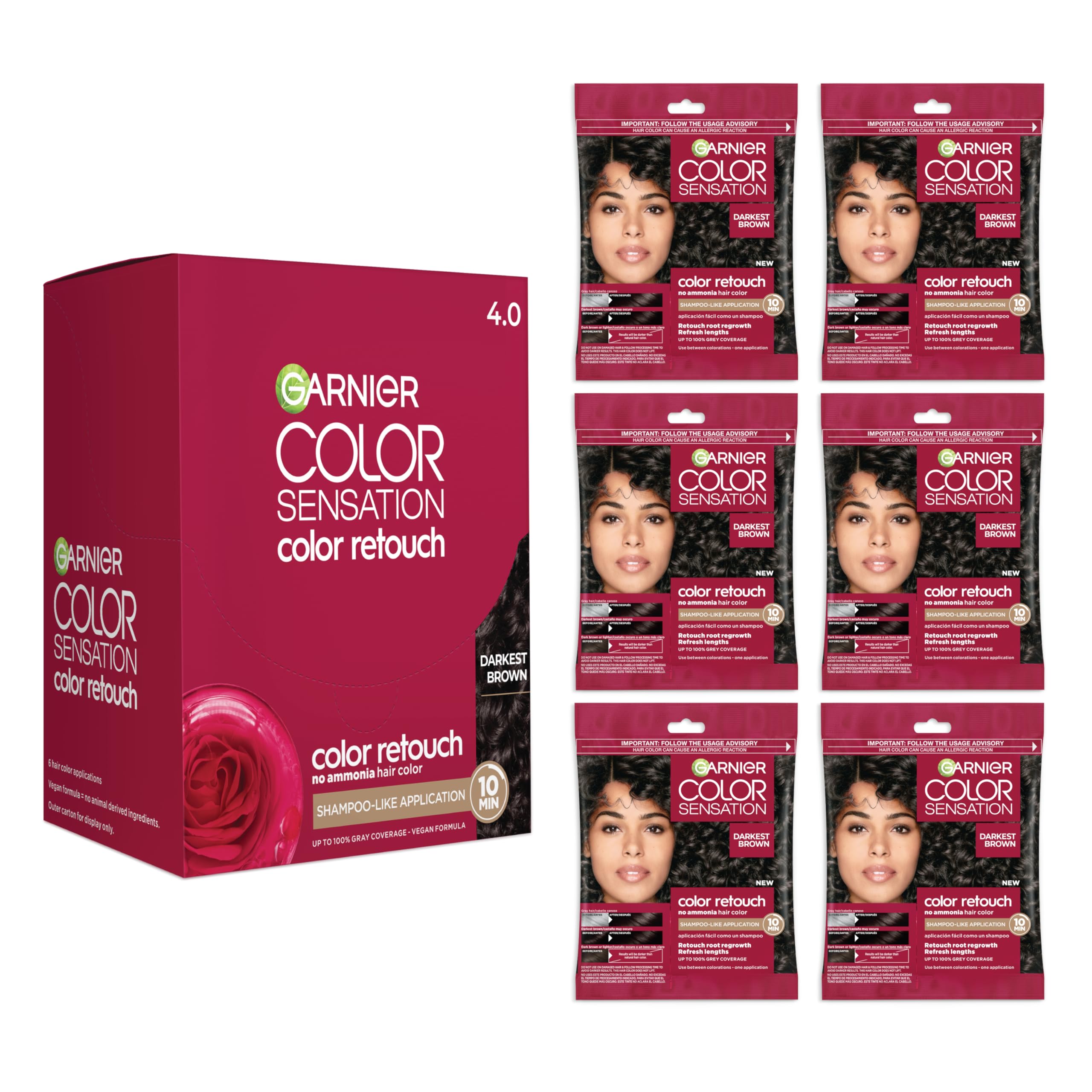Garnier Color Sensation Color Retouch, Demi Permanent Hair Dye for Roots and Lengths with 100% Gray Coverage, Dark Brown Hair Dye, Pack of 6
