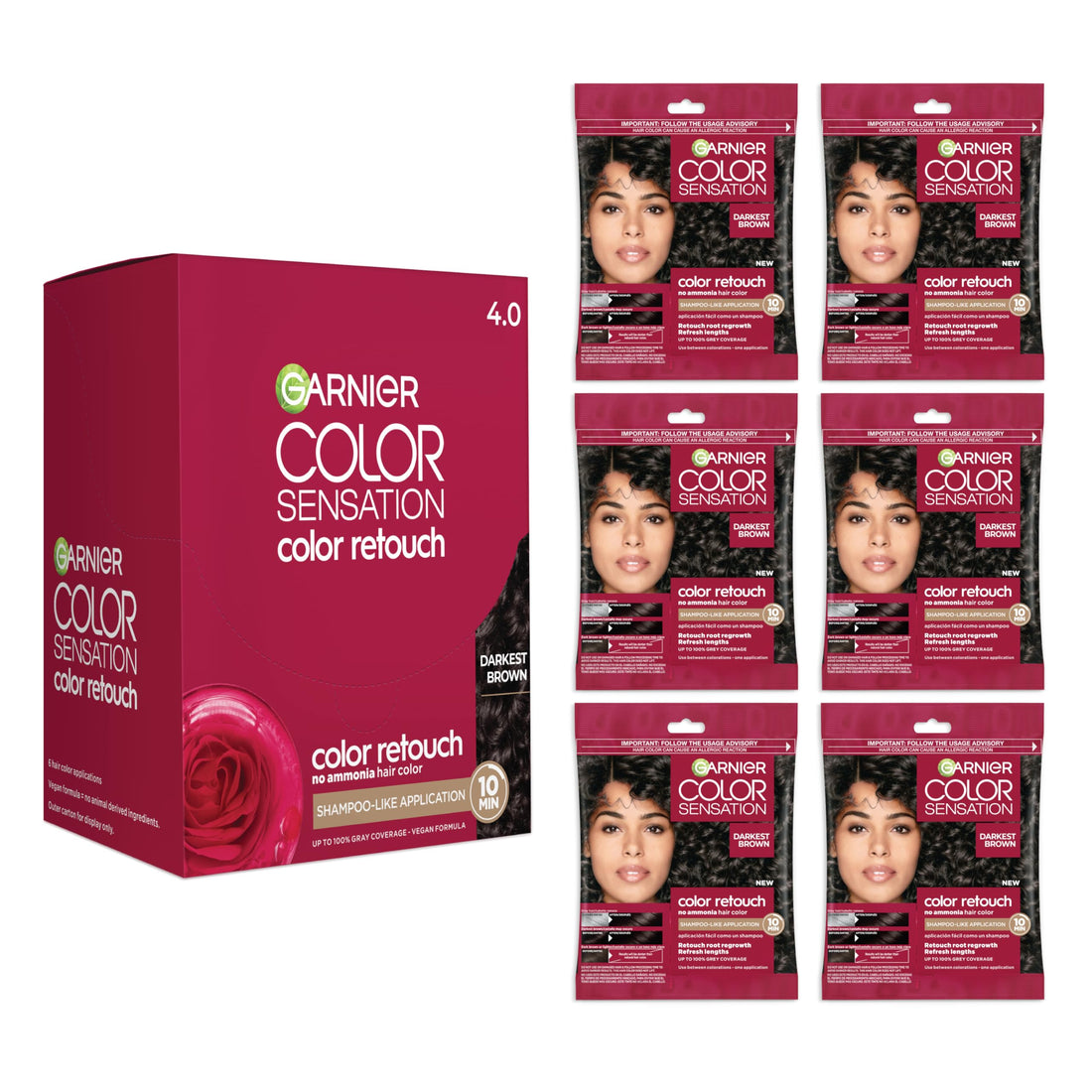 Garnier Color Sensation Color Retouch, Demi Permanent Hair Dye for Roots and Lengths with 100% Gray Coverage, Dark Brown Hair Dye, Pack of 6