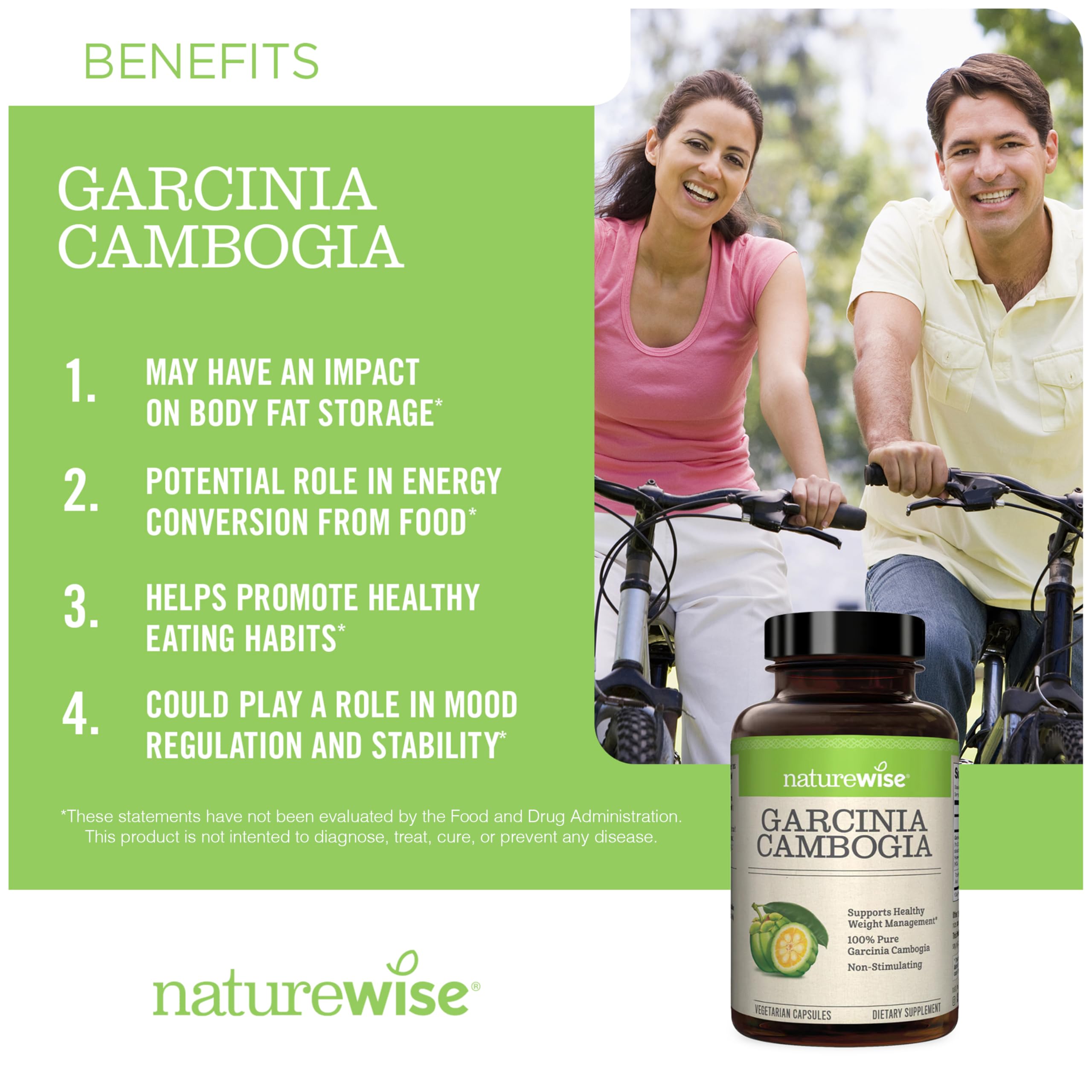 Naturewise Garcinia Cambogia - 60% HCA Concentration Extract, Natural Support for Weight Goals and Energy Levels - Vegan, Non-GMO, Gluten Free - 90 Capsules[1-3 Month Supply]