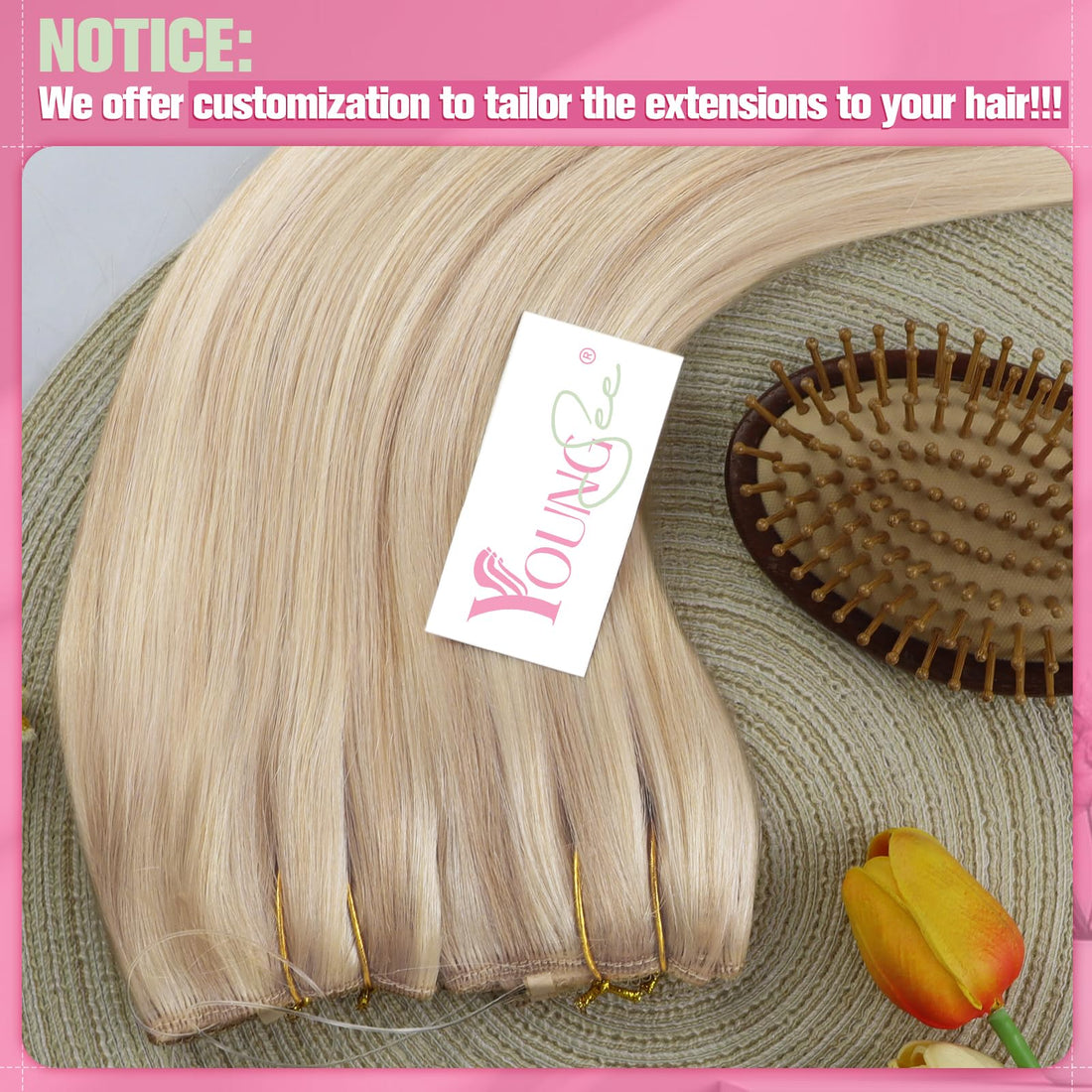 Youngsee 16 inch Invisible Wire Secret Halo Hair Extensions Human Hair Ash Blonde light with Bleach Blonde No Glue Hair Flip on Hair Extensions 11inch Width 80g/pack