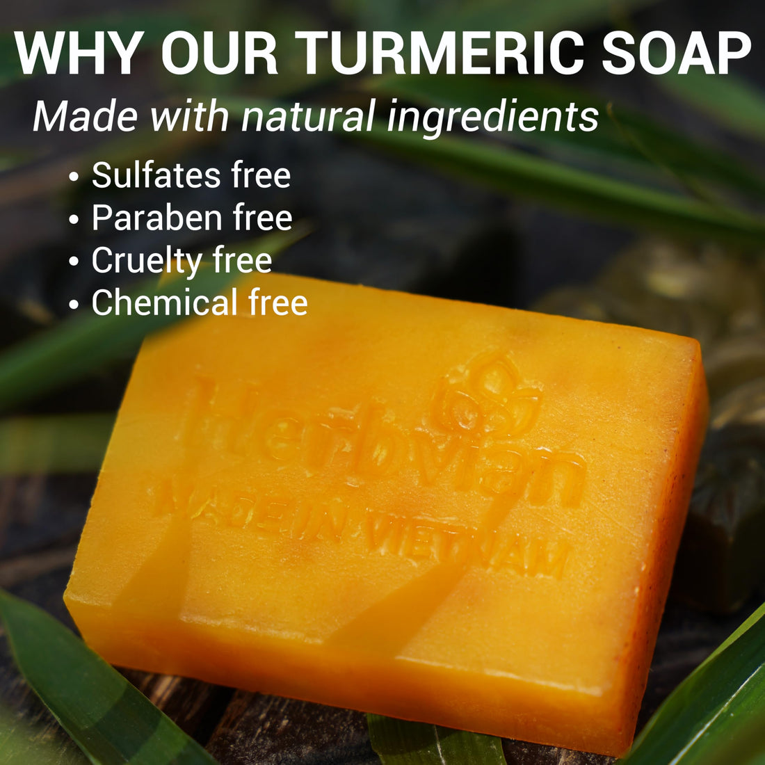 Herbvian 100% Natural Turmeric Soap Bar for Face and Body, Warmth Lemongrass Mosquito Repellent Soap, Vietnamese Back Acne Bath Body Soap, Anti-Acne Cleansing Healthy for All Type Skins (Pack 2)
