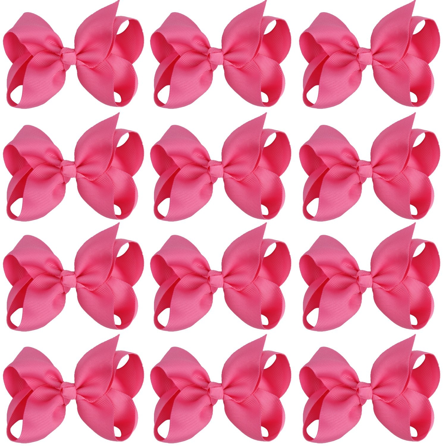 4 Inch Boutique Girls Hair Bows Hair Clips for Baby Girls Toddlers 12 Pcs Solid Color (Hot pink)