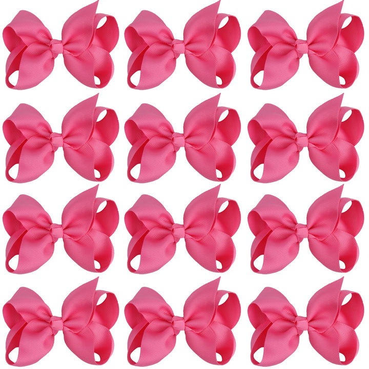 4 Inch Boutique Girls Hair Bows Hair Clips for Baby Girls Toddlers 12 Pcs Solid Color (Hot pink)