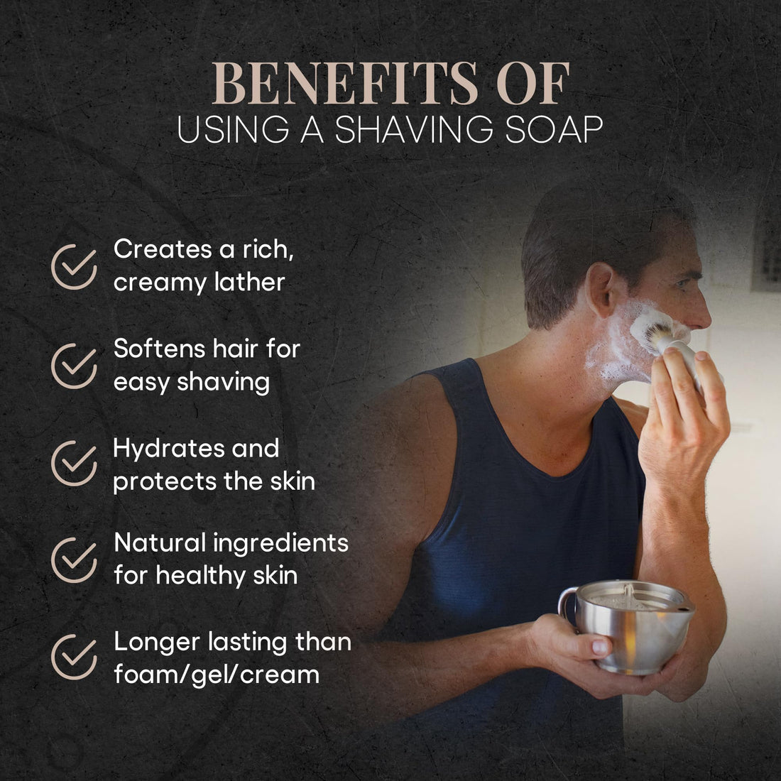 Handmade Natural Organic Shaving Soap - Large Tin 7oz, Creates Rich Creamy Lather. Made With Olive Oil, Coconut Oil, Palm Oil, Shea Butter, Beeswax for Dry Sensitive Skin. Mens Shave Soap Hydrates