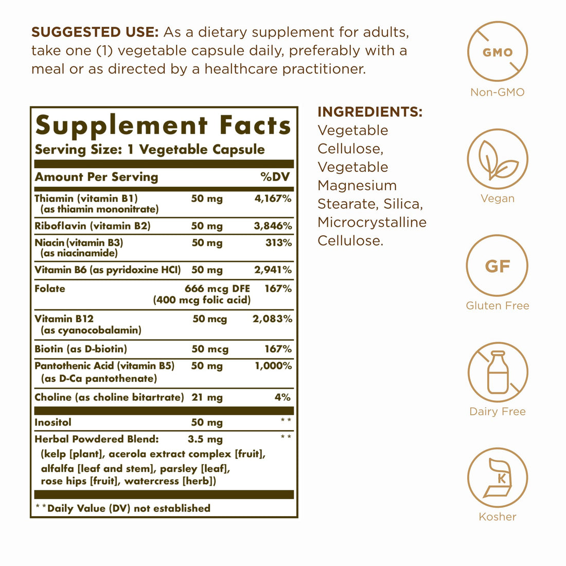 Solgar B-Complex “50” - 100 Vegetable Capsules, Pack of 2 - Energy Metabolism & Nervous System Support - Non-GMO, Vegan, Gluten Free - 200 Total Servings
