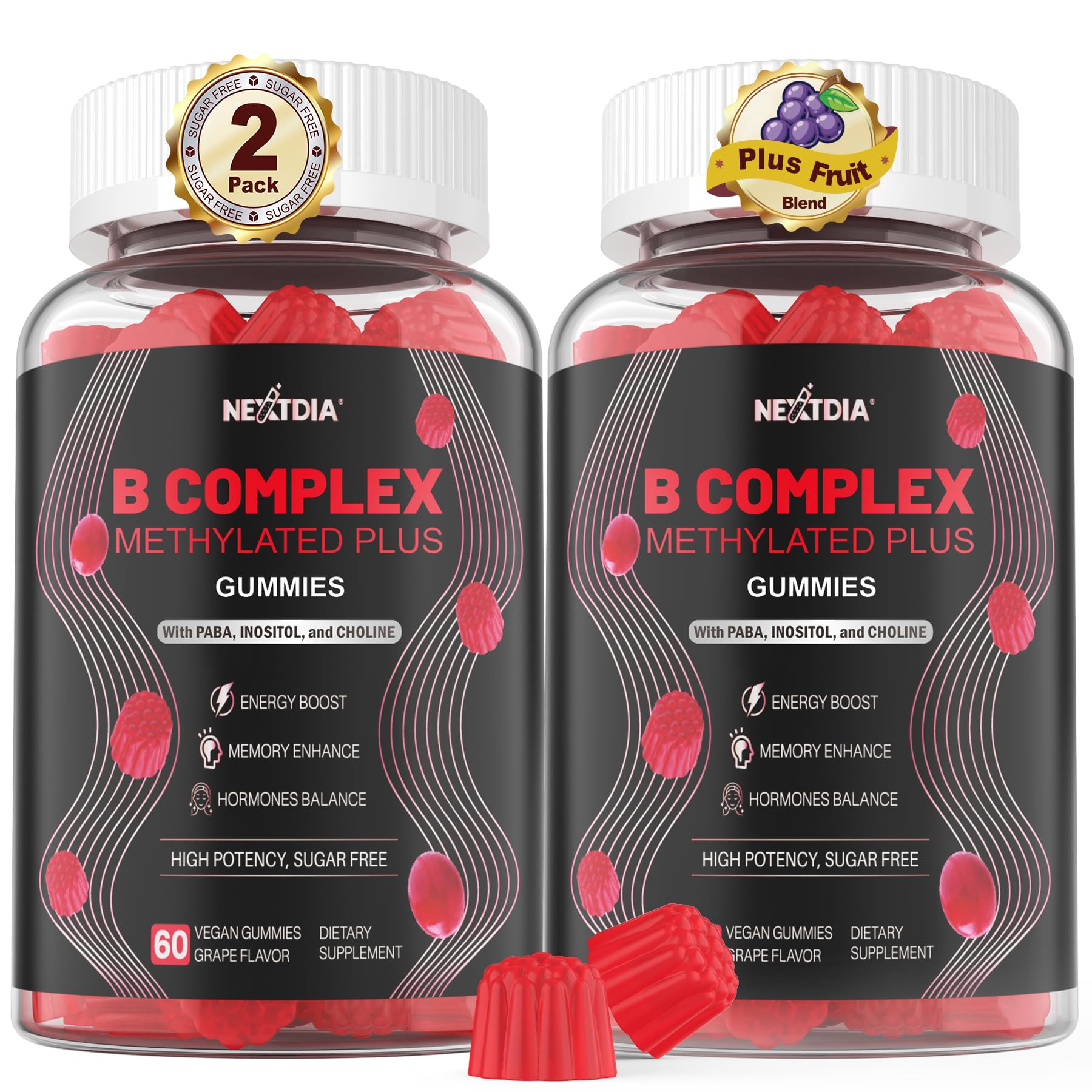 Super B Complex Vitamin Gummies for Women & Men – Methylated B12, Folate for Brain and Mood, B6 & Biotin for Energy, CoQ10, Zinc & Organic Fruit Blend for Cellular Antioxidants, Sugar-Free, 120Ct